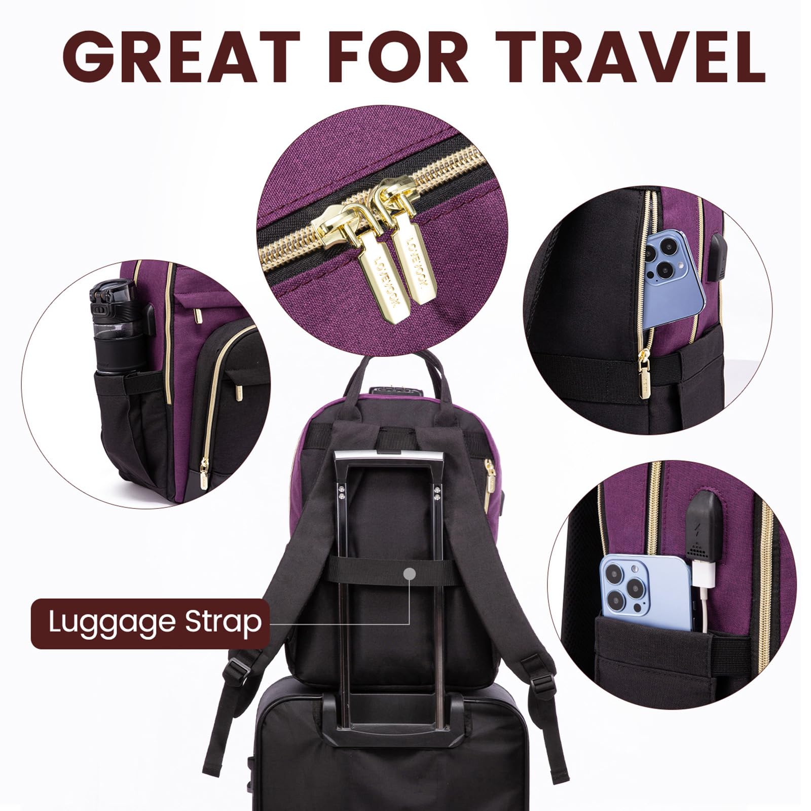 Foto 8 pulgar | Mochila Lovevook Para Portátil De Mujer, 17 Pulgadas, Impermeable, Color Morado - Venta Internacional.