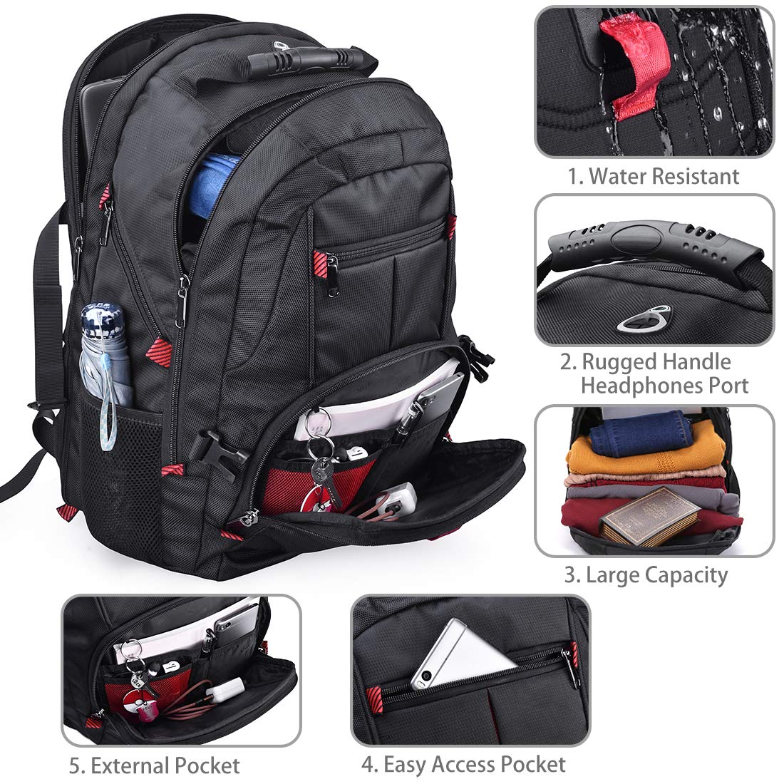 Foto 3 pulgar | Mochila Para Portátil Nubily Impermeable De 18.4 Pulgadas Para Viajes, Color Negro - Venta Internacional.