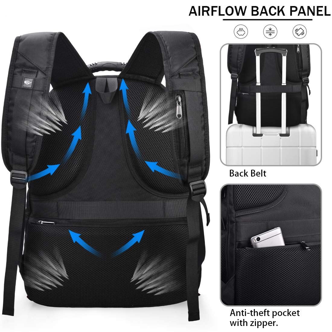 Foto 5 pulgar | Mochila Para Portátil Nubily Impermeable De 18.4 Pulgadas Para Viajes, Color Negro - Venta Internacional.