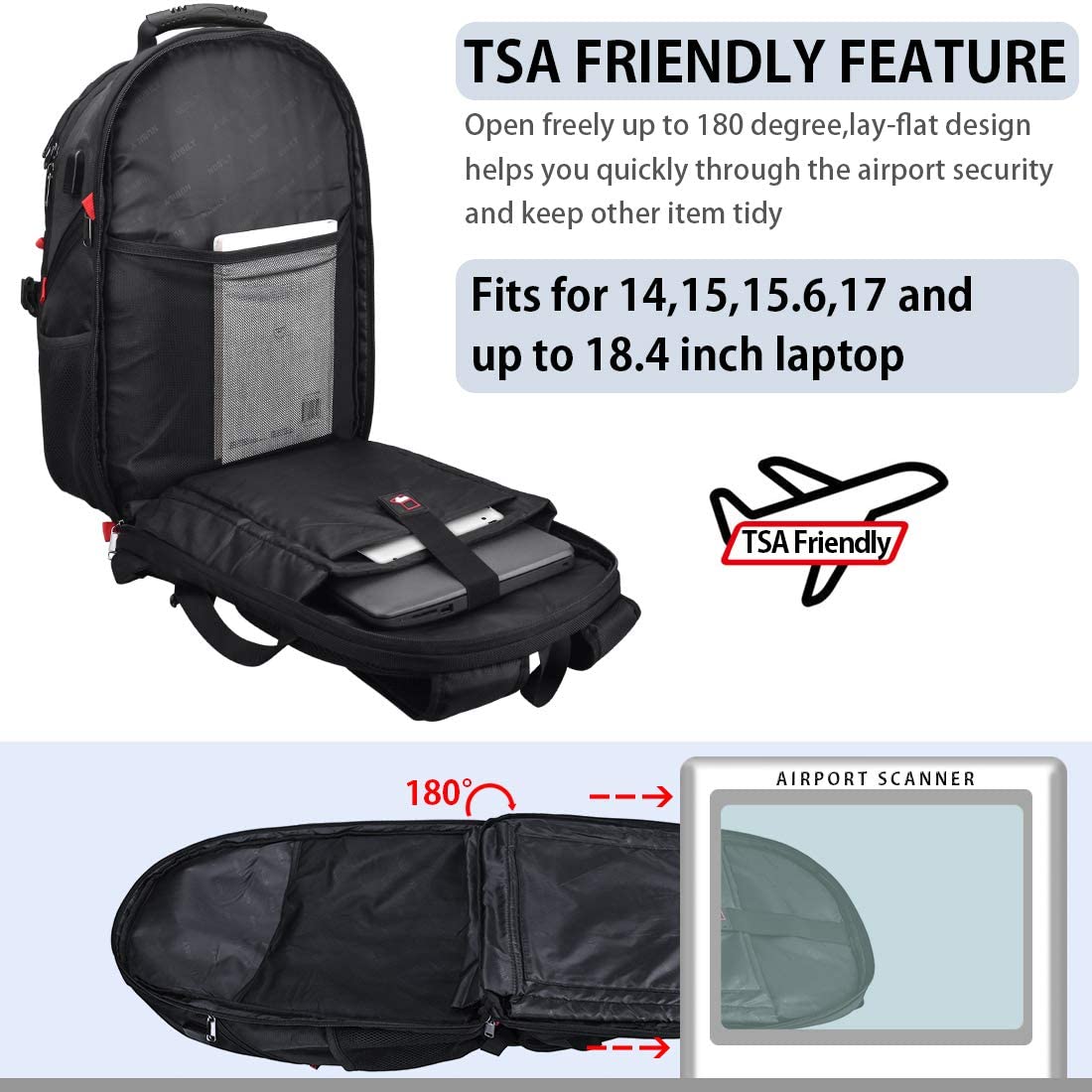 Foto 6 | Mochila Para Portátil Nubily Impermeable De 18.4 Pulgadas Para Viajes, Color Negro - Venta Internacional.