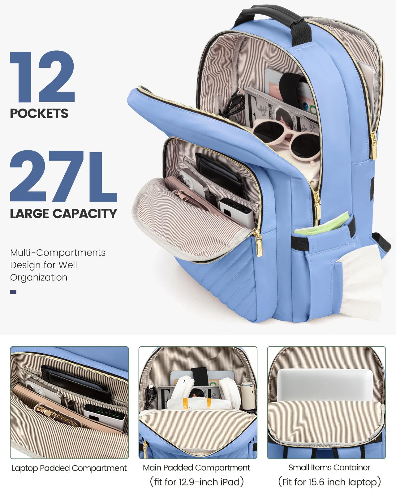 Foto 3 pulgar | Mochila Lovevook Para Portátil Para Mujer De 15,6 Pulgadas Con Puerto Usb, Color Azul - Venta Internacional.
