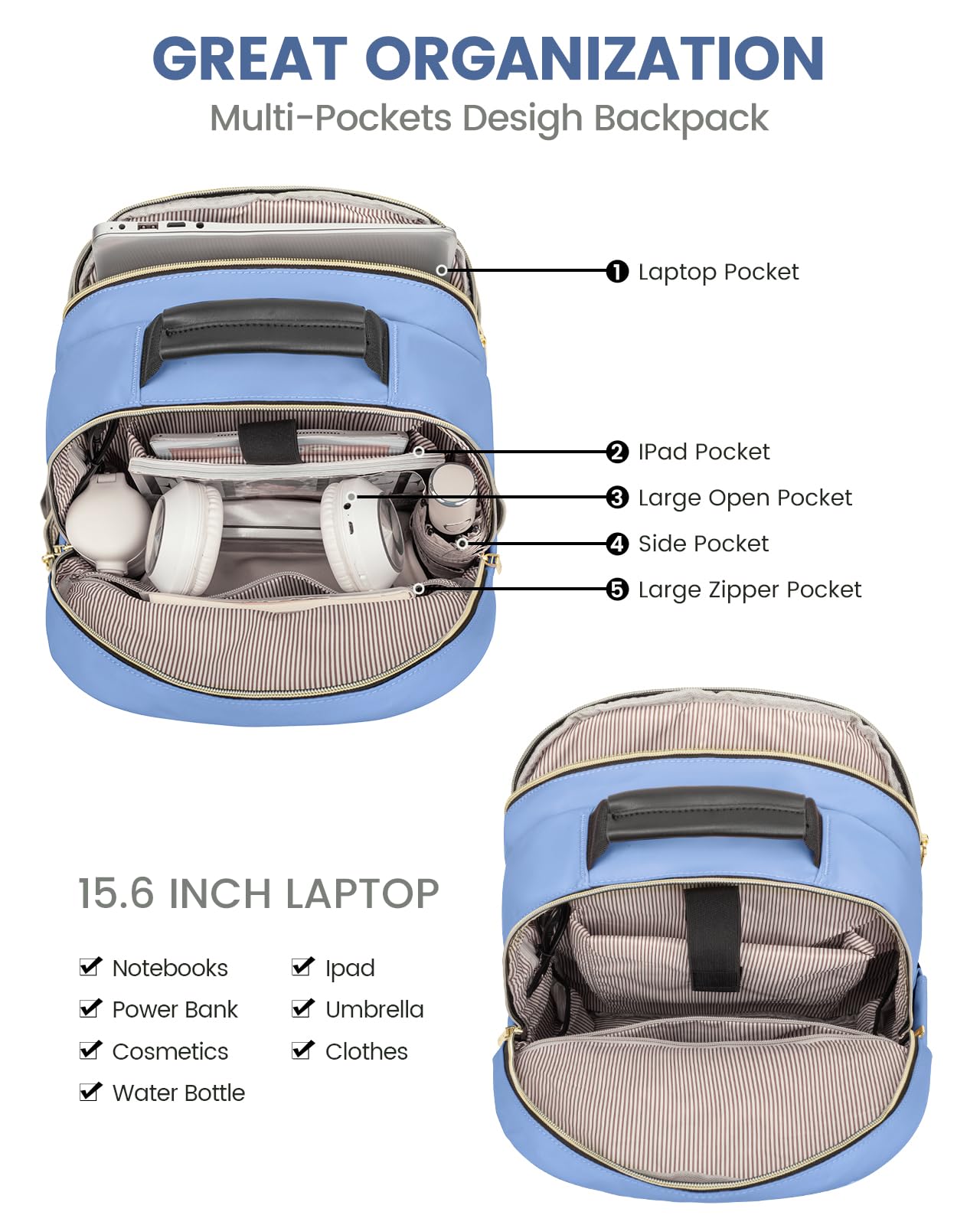 Foto 4 pulgar | Mochila Lovevook Para Portátil Para Mujer De 15,6 Pulgadas Con Puerto Usb, Color Azul - Venta Internacional.
