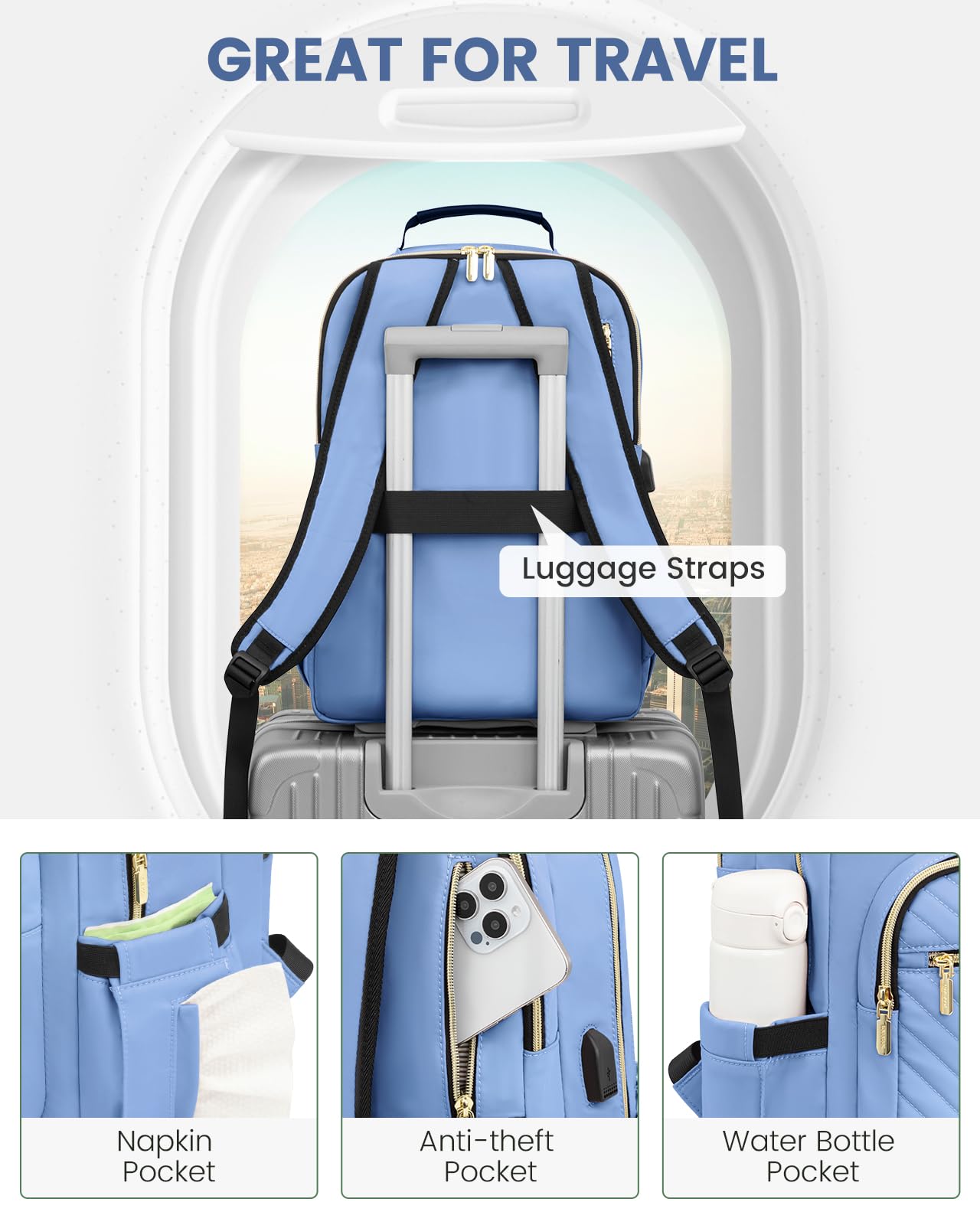 Foto 5 pulgar | Mochila Lovevook Para Portátil Para Mujer De 15,6 Pulgadas Con Puerto Usb, Color Azul - Venta Internacional.