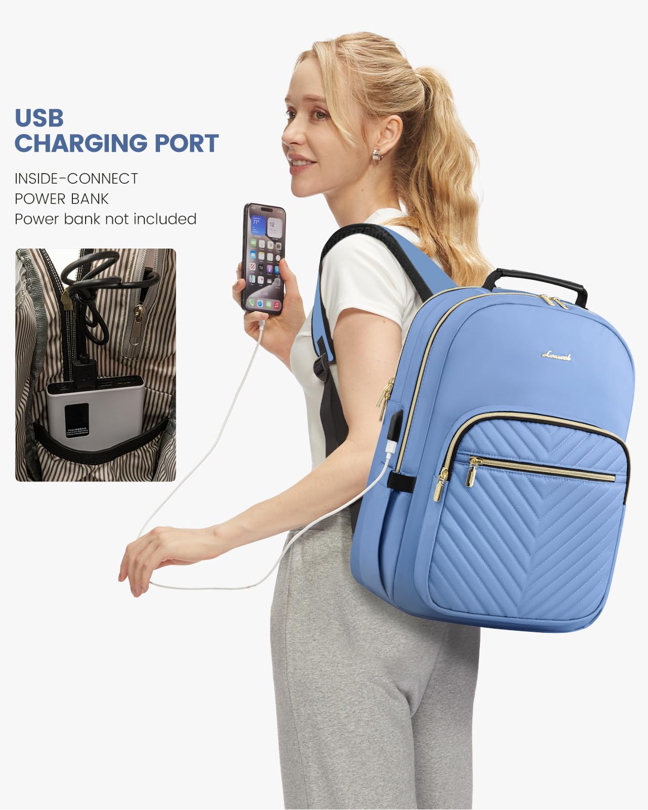 Foto 6 pulgar | Mochila Lovevook Para Portátil Para Mujer De 15,6 Pulgadas Con Puerto Usb, Color Azul - Venta Internacional.