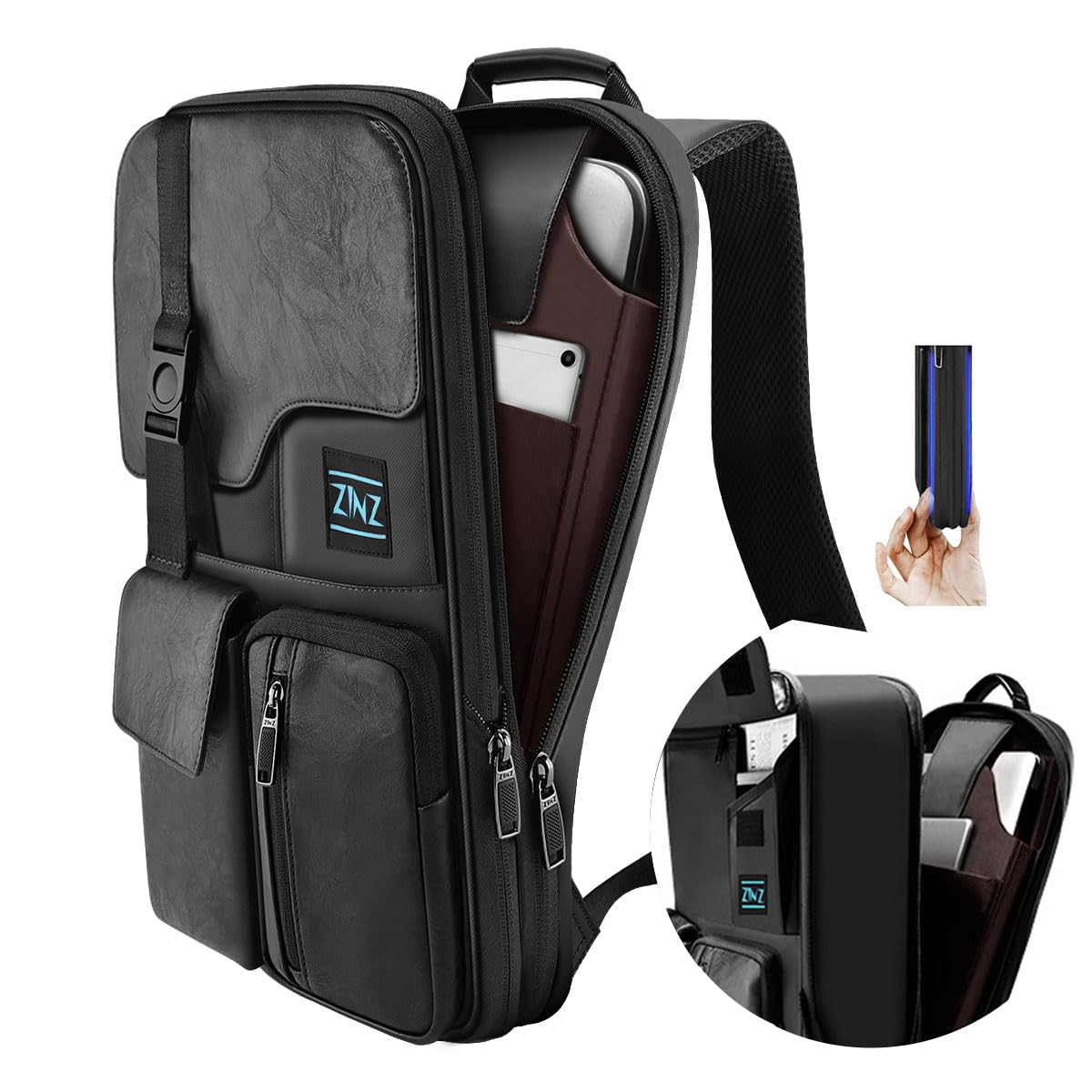 Mochila Para Portátil Zinz Delgada Y Ampliable De 15 A 16 Pulgadas A Prueba De Agua - Venta Internacional.