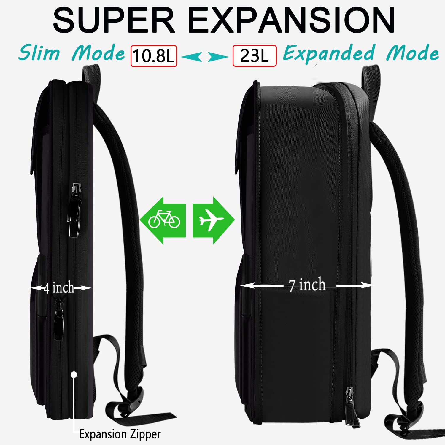 Foto 2 | Mochila Para Portátil Zinz Delgada Y Ampliable De 15 A 16 Pulgadas A Prueba De Agua - Venta Internacional.