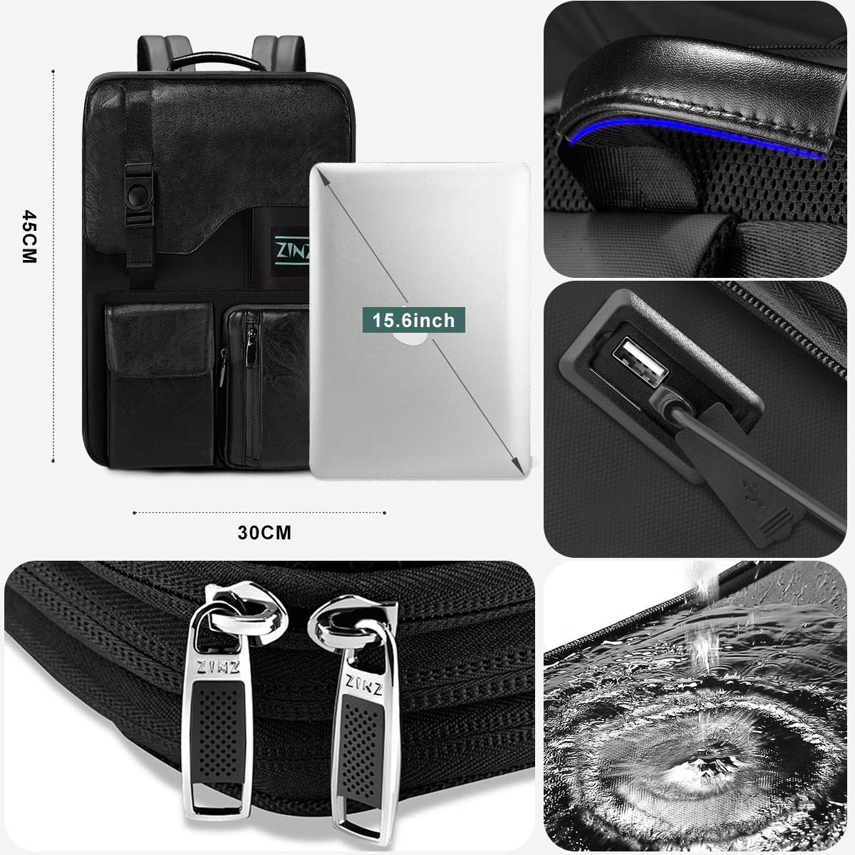 Foto 6 | Mochila Para Portátil Zinz Delgada Y Ampliable De 15 A 16 Pulgadas A Prueba De Agua - Venta Internacional.