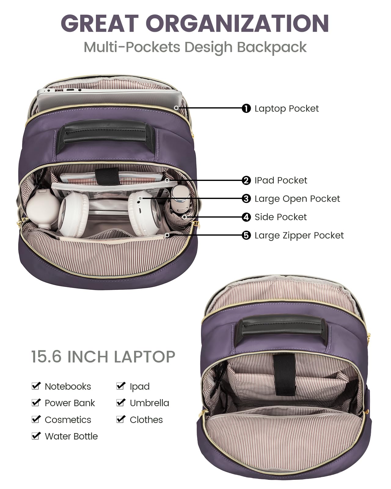 Foto 4 pulgar | Mochila Lovevook Para Mujer, Portátil De Viaje De 15.6 Pulgadas Con Puerto Usb - Venta Internacional.