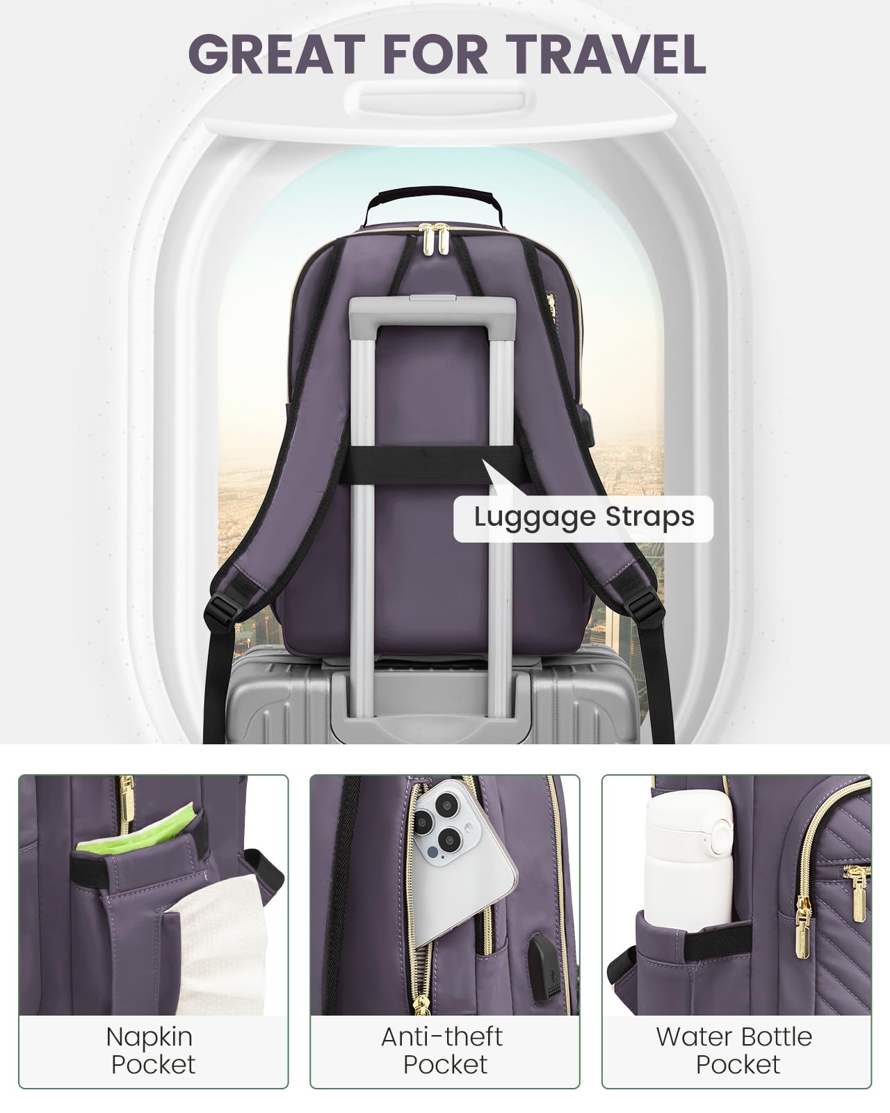 Foto 5 pulgar | Mochila Lovevook Para Mujer, Portátil De Viaje De 15.6 Pulgadas Con Puerto Usb - Venta Internacional.
