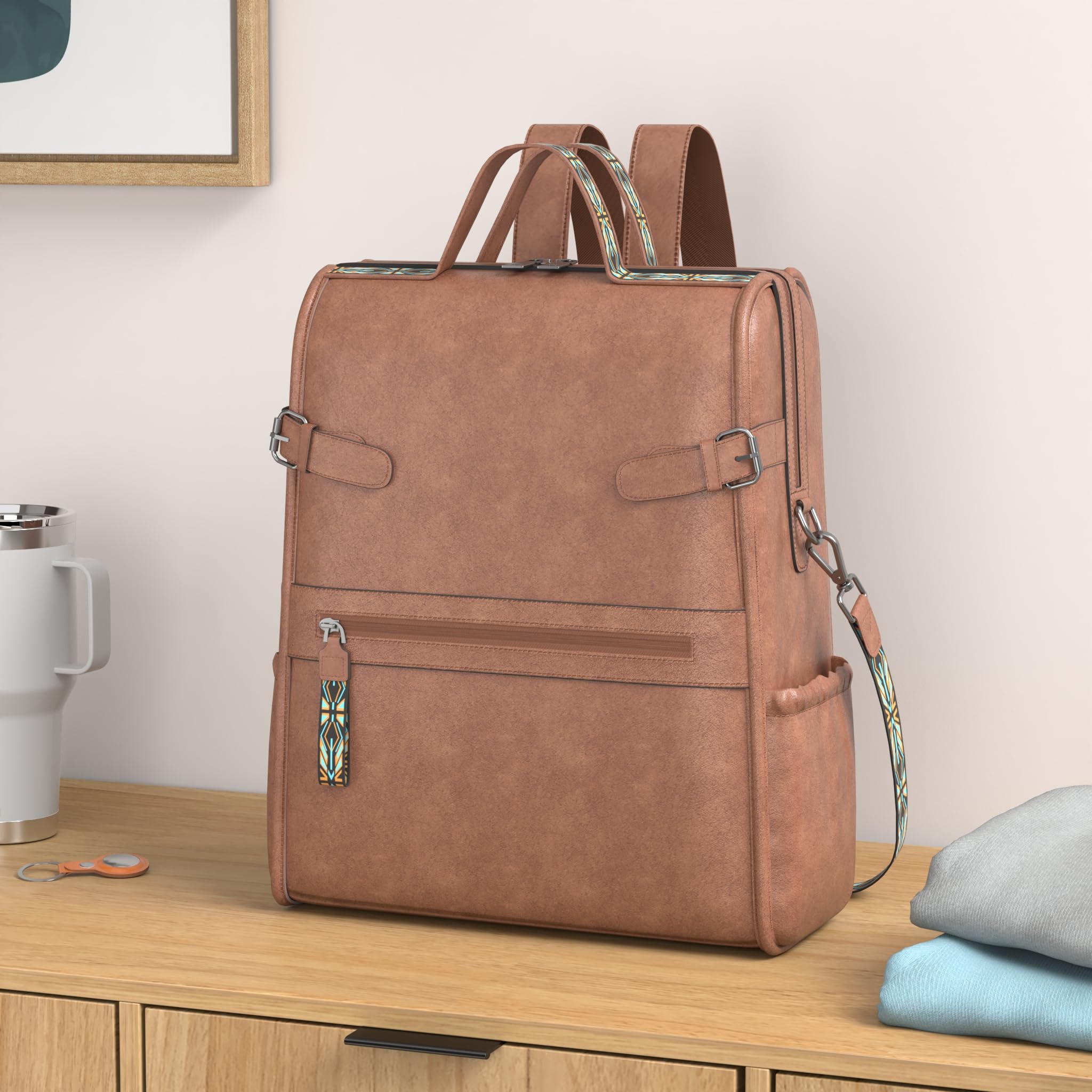 Foto 3 pulgar | Mochila De Piel Para Portátil Fadeon Para Mujer, Marrón, Impermeable - Venta Internacional.