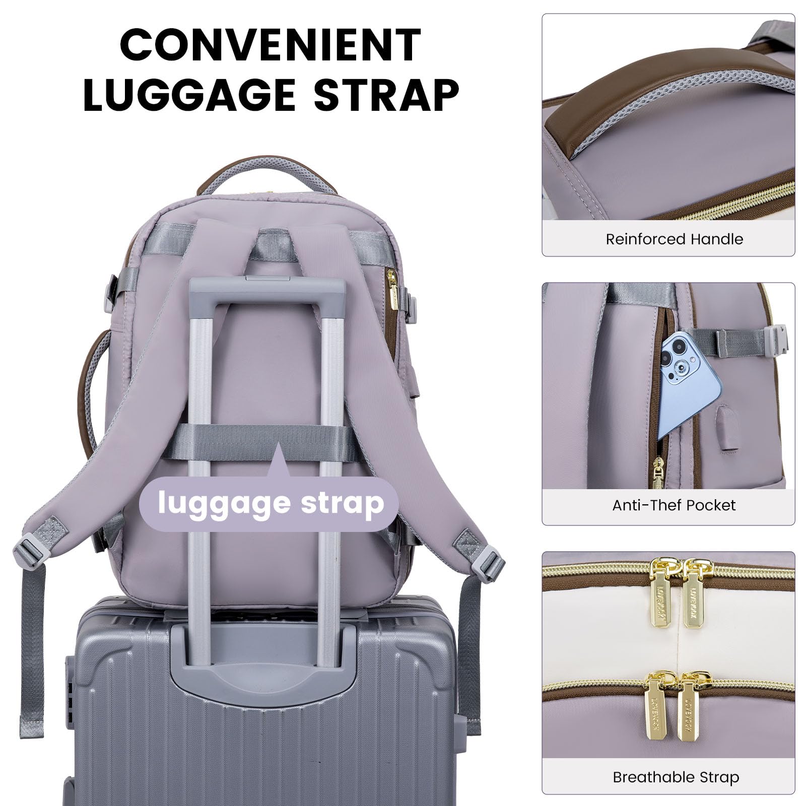 Foto 5 | Mochila De Viaje Lovevook 40l Con 3 Cubos De Embalaje Gris Claro - Venta Internacional.