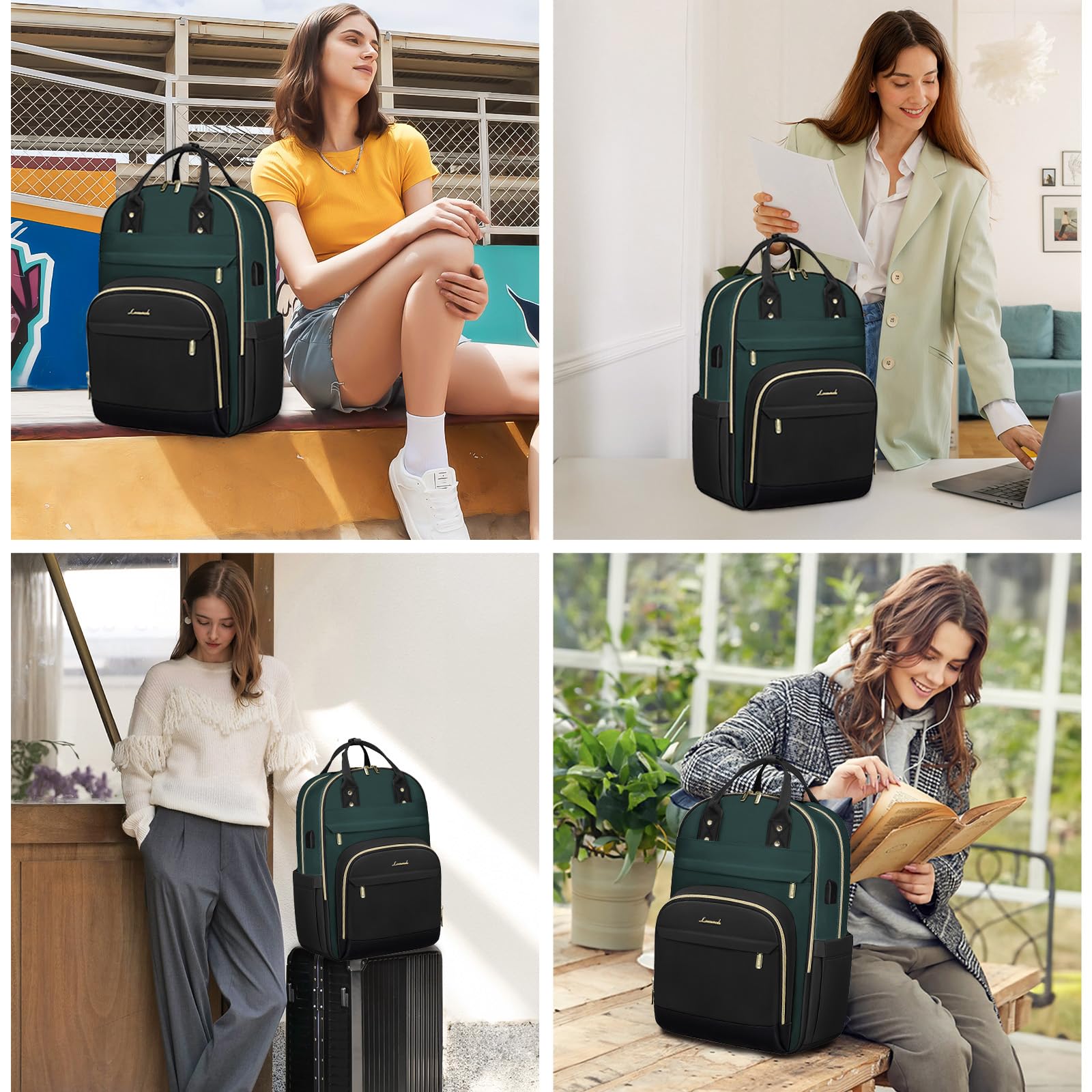 Foto 3 pulgar | Mochila Para Portátil Lovevook Para Mujer De 15.6 Pulgadas, Color Verde Oscuro - Venta Internacional.