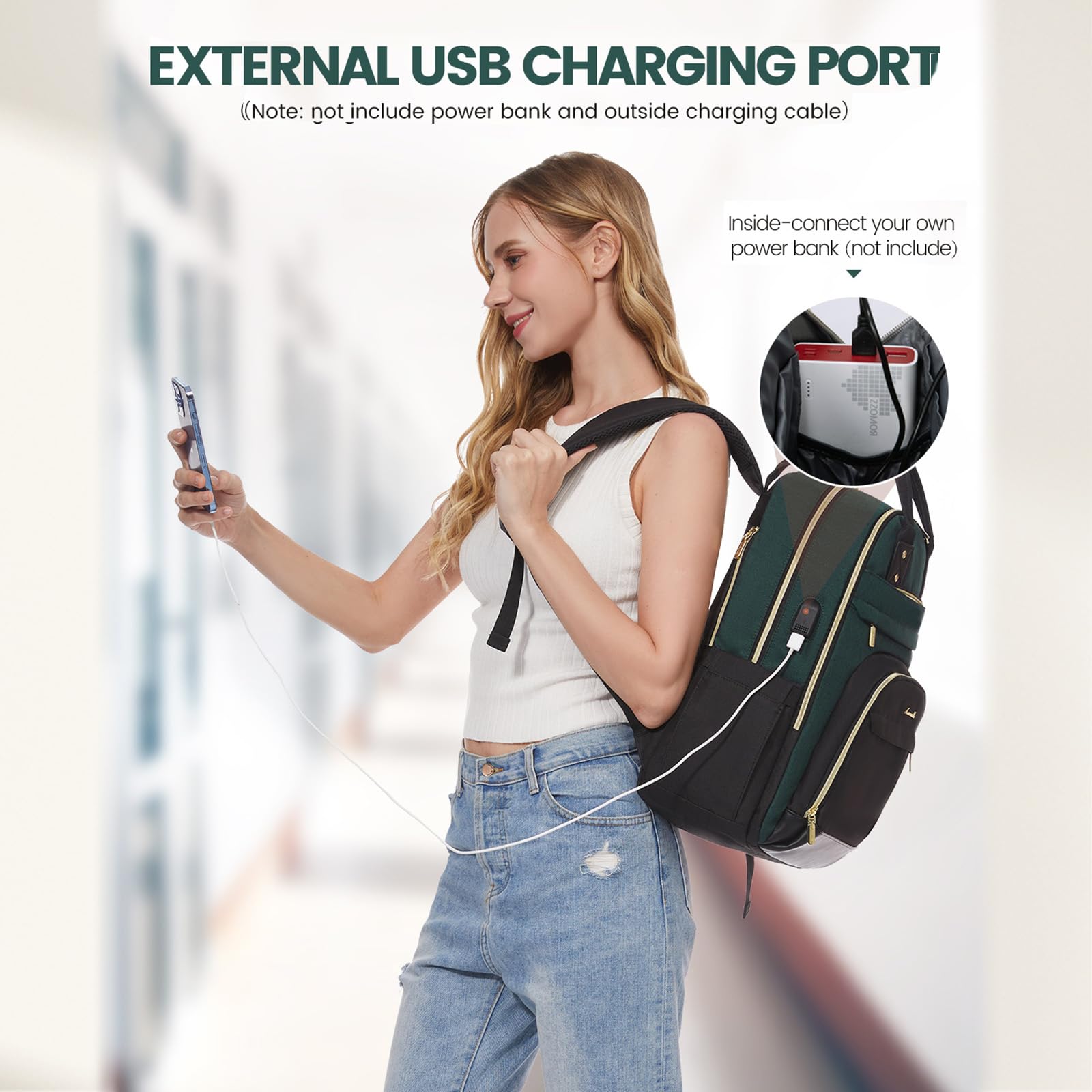 Foto 6 pulgar | Mochila Para Portátil Lovevook Para Mujer De 15.6 Pulgadas, Color Verde Oscuro - Venta Internacional.