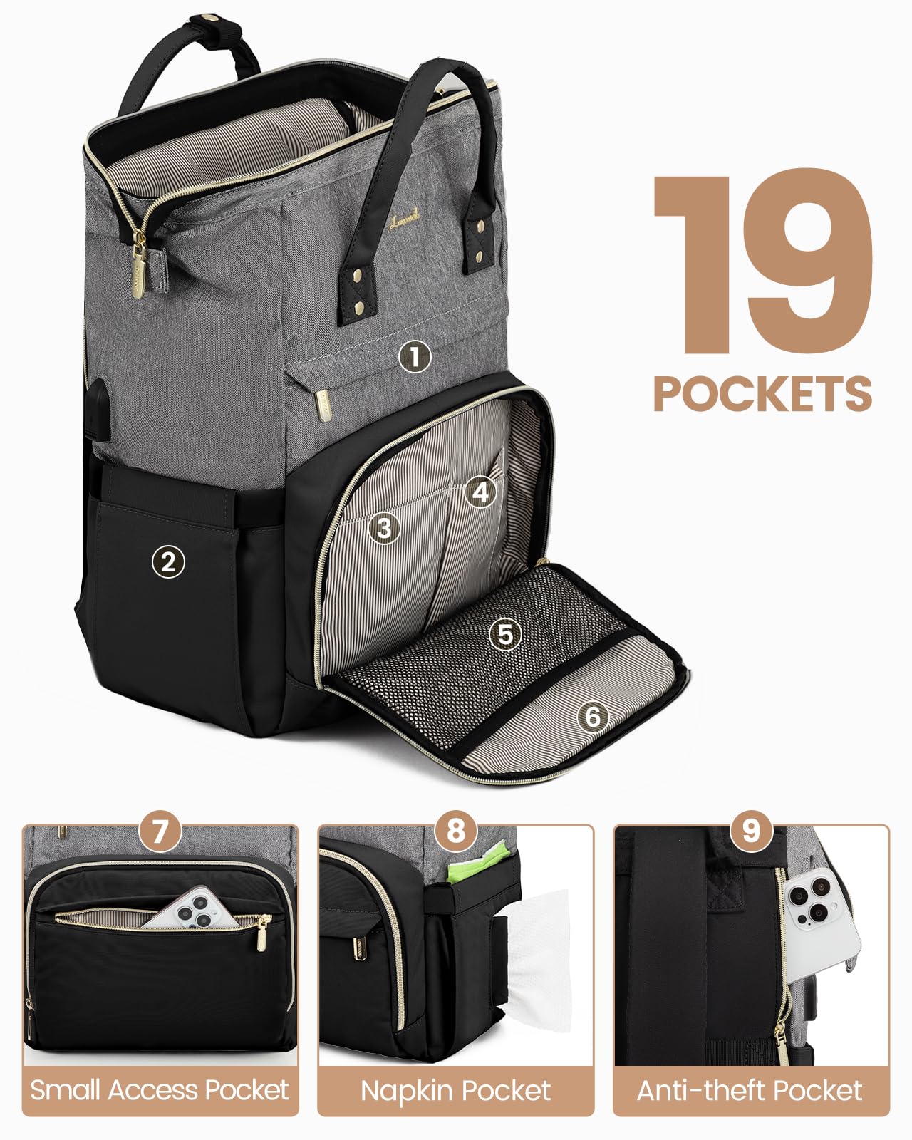 Foto 5 pulgar | Mochila Para Portátil Lovevook Fashion Para Mujer 15.6 Pulgadas, Gris Y Negro - Venta Internacional.