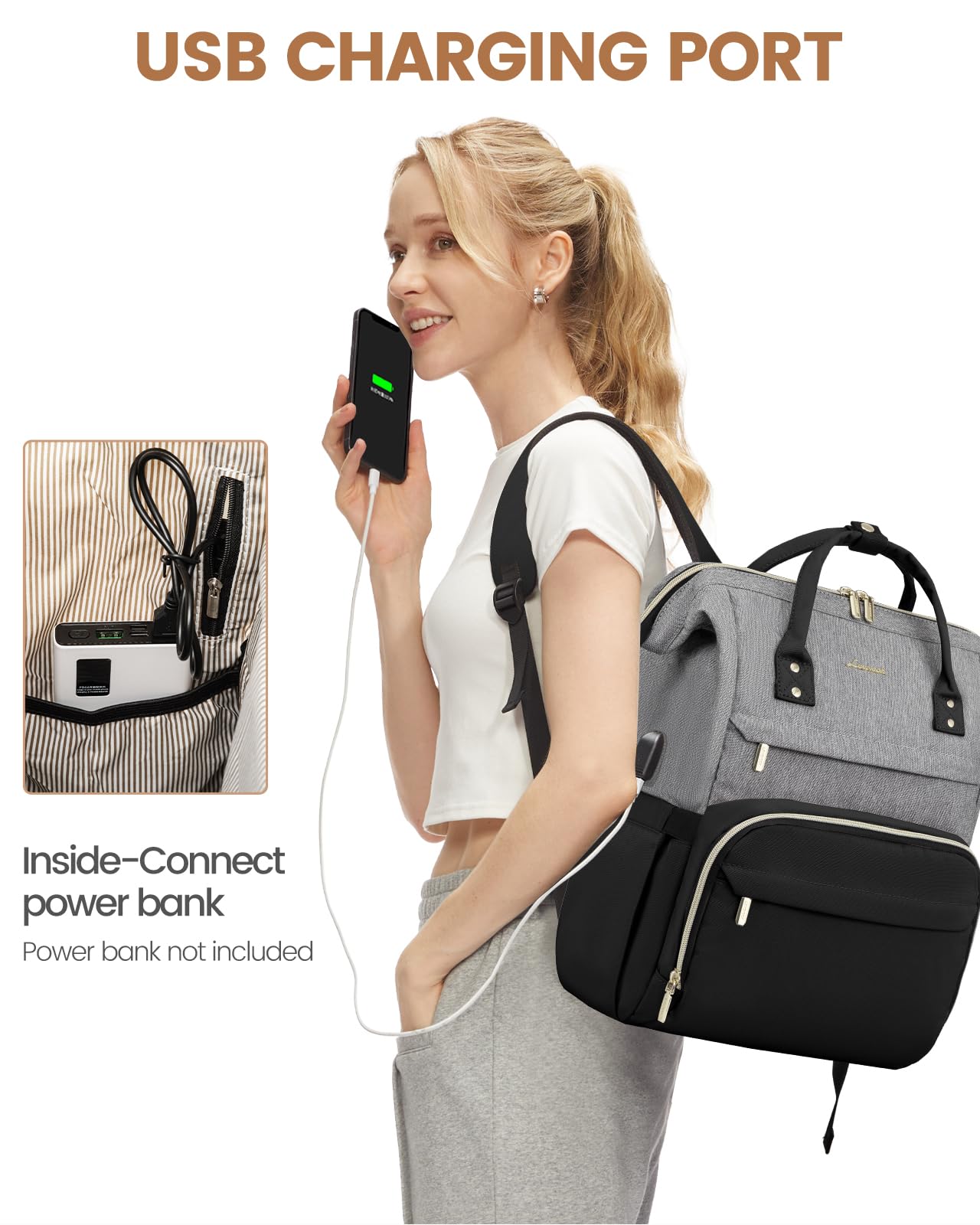 Foto 6 pulgar | Mochila Para Portátil Lovevook Fashion Para Mujer 15.6 Pulgadas, Gris Y Negro - Venta Internacional.