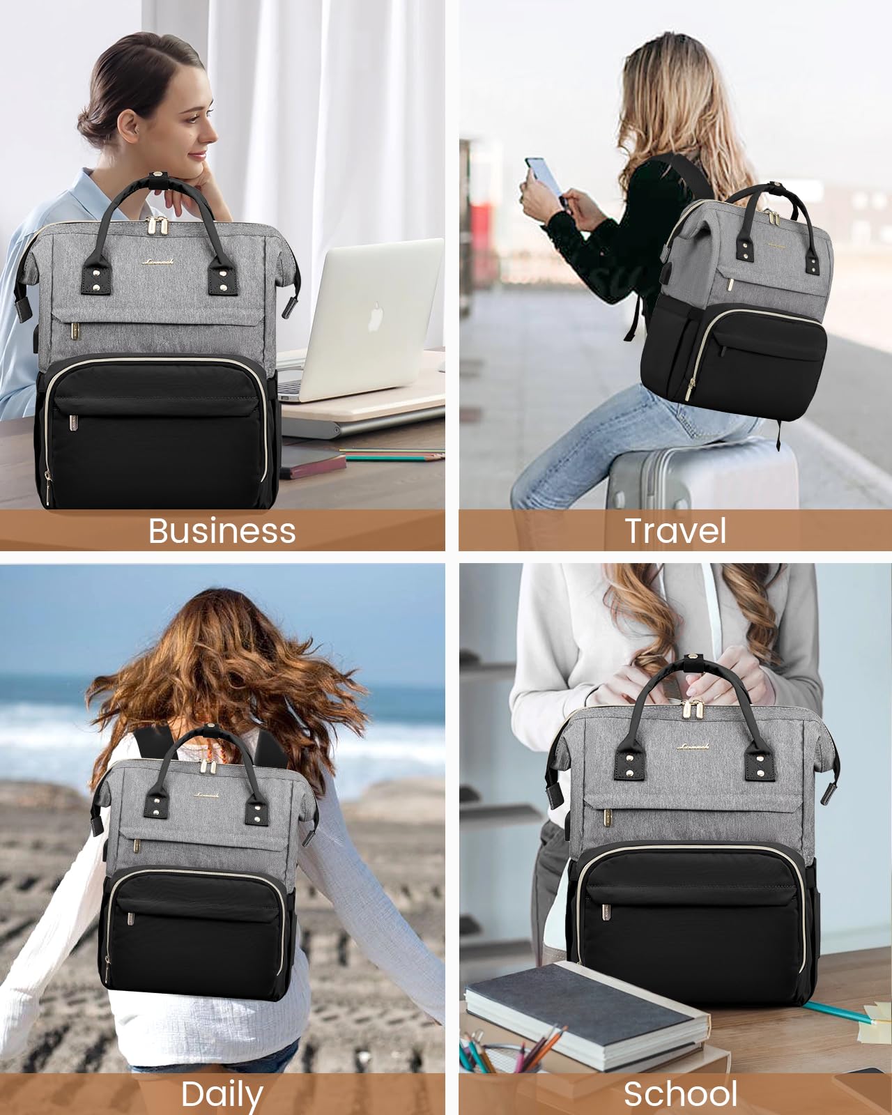 Foto 8 pulgar | Mochila Para Portátil Lovevook Fashion Para Mujer 15.6 Pulgadas, Gris Y Negro - Venta Internacional.