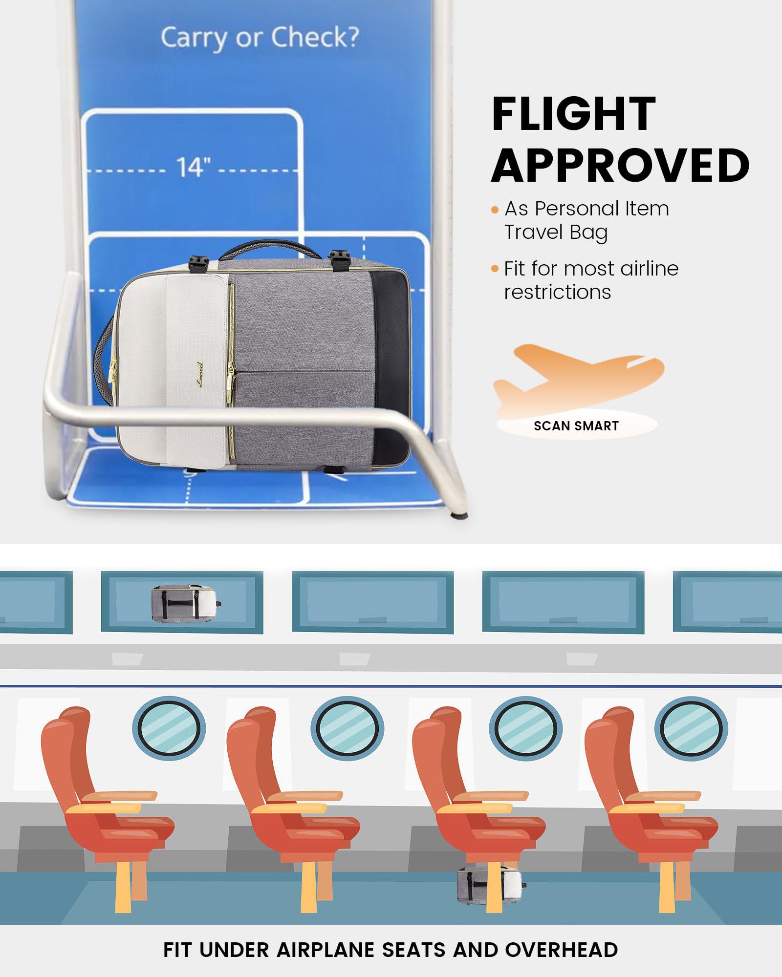 Foto 5 | Mochila De Viaje Lovevook Tsa Carry On 40 L Resistente Al Agua - Venta Internacional.