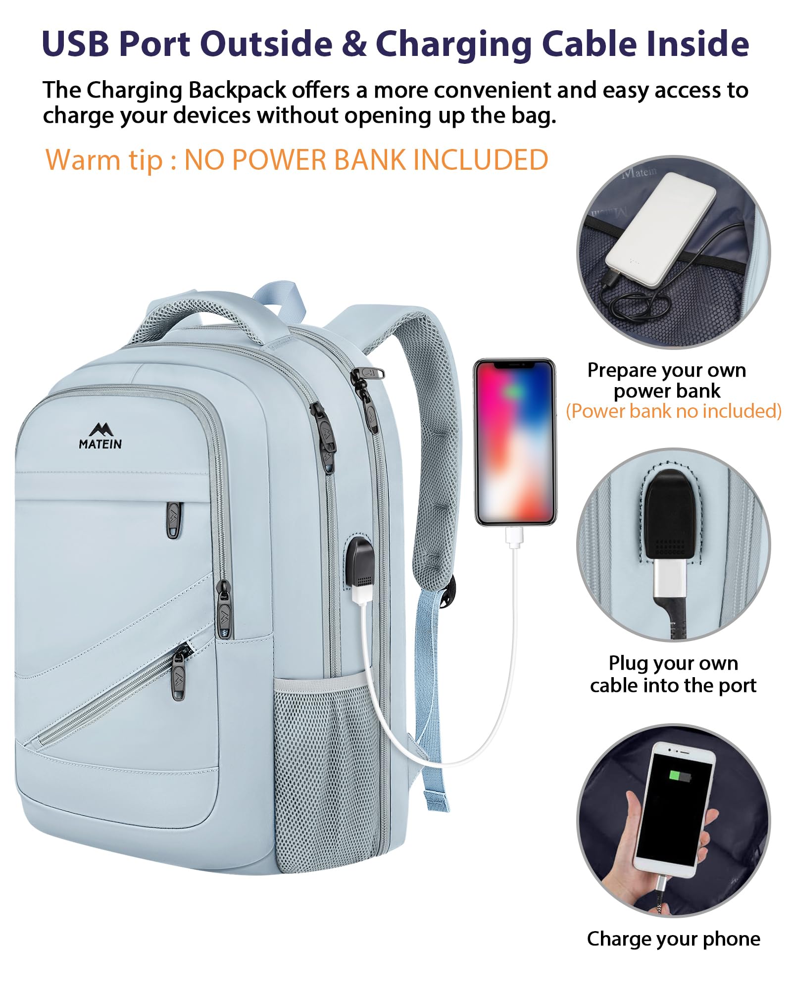 Foto 5 pulgar | Mochila Para Portátil Matein Para Mujer De 17 Pulgadas Con Puerto De Carga Usb - Venta Internacional.