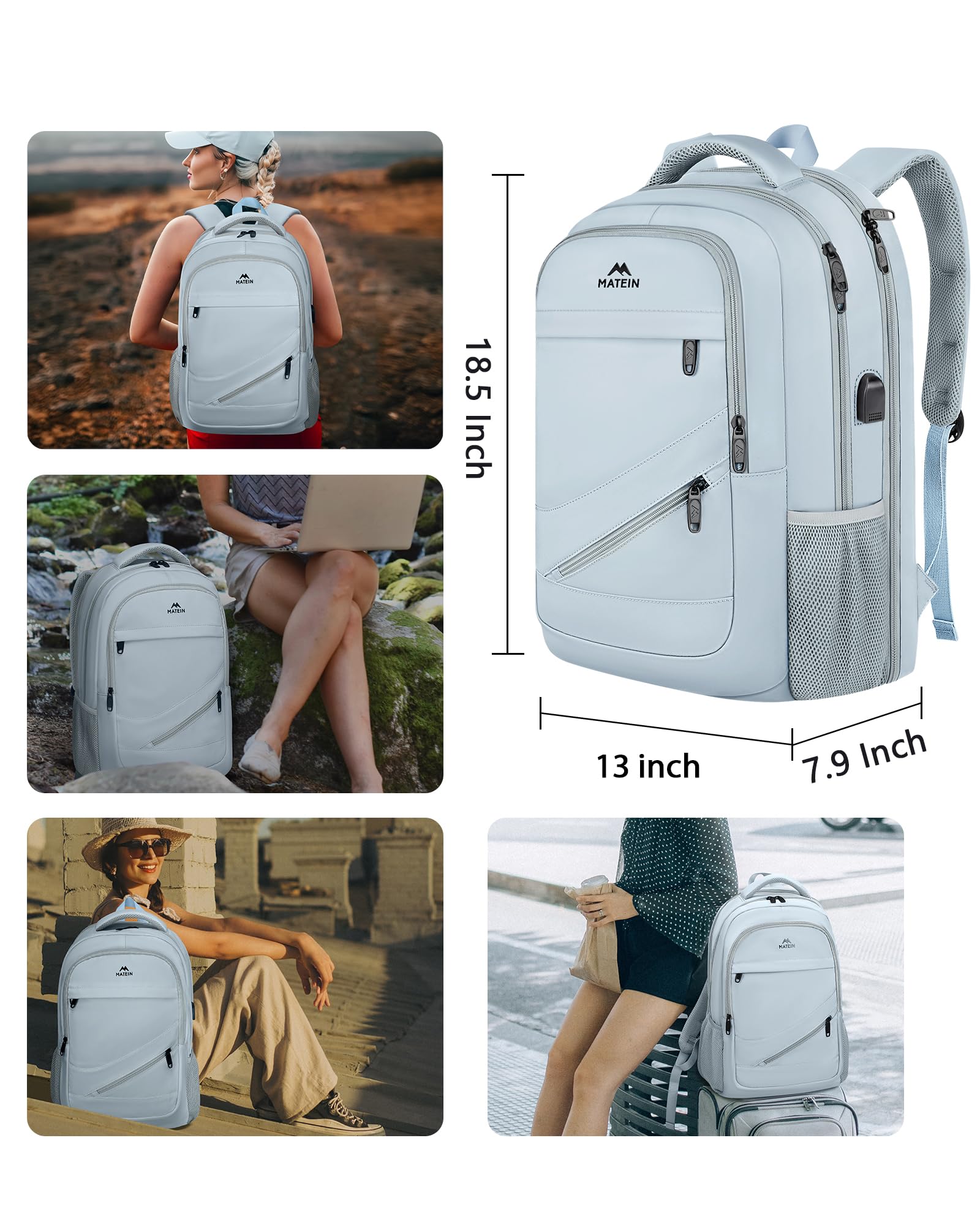 Foto 6 pulgar | Mochila Para Portátil Matein Para Mujer De 17 Pulgadas Con Puerto De Carga Usb - Venta Internacional.