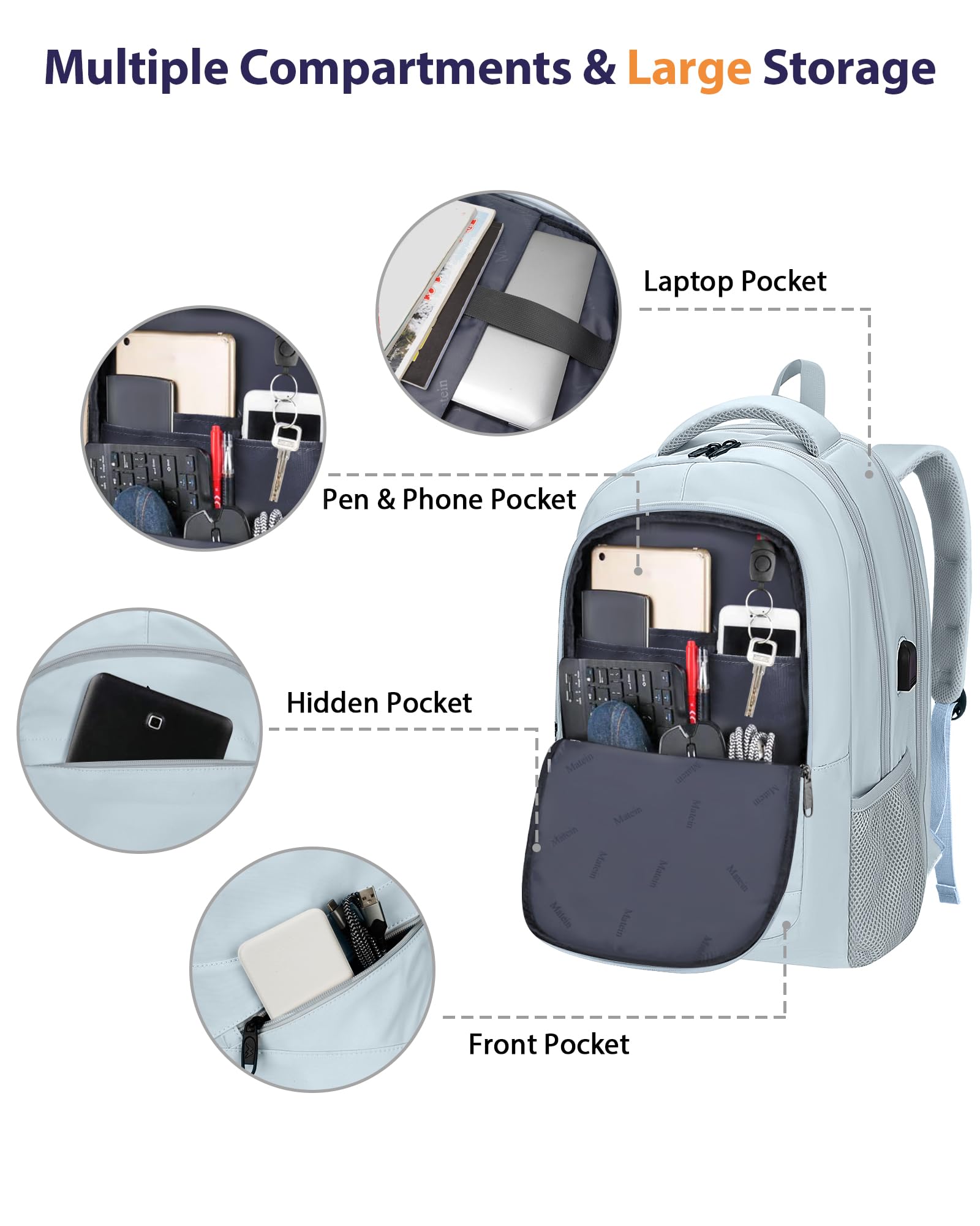 Foto 8 pulgar | Mochila Para Portátil Matein Para Mujer De 17 Pulgadas Con Puerto De Carga Usb - Venta Internacional.