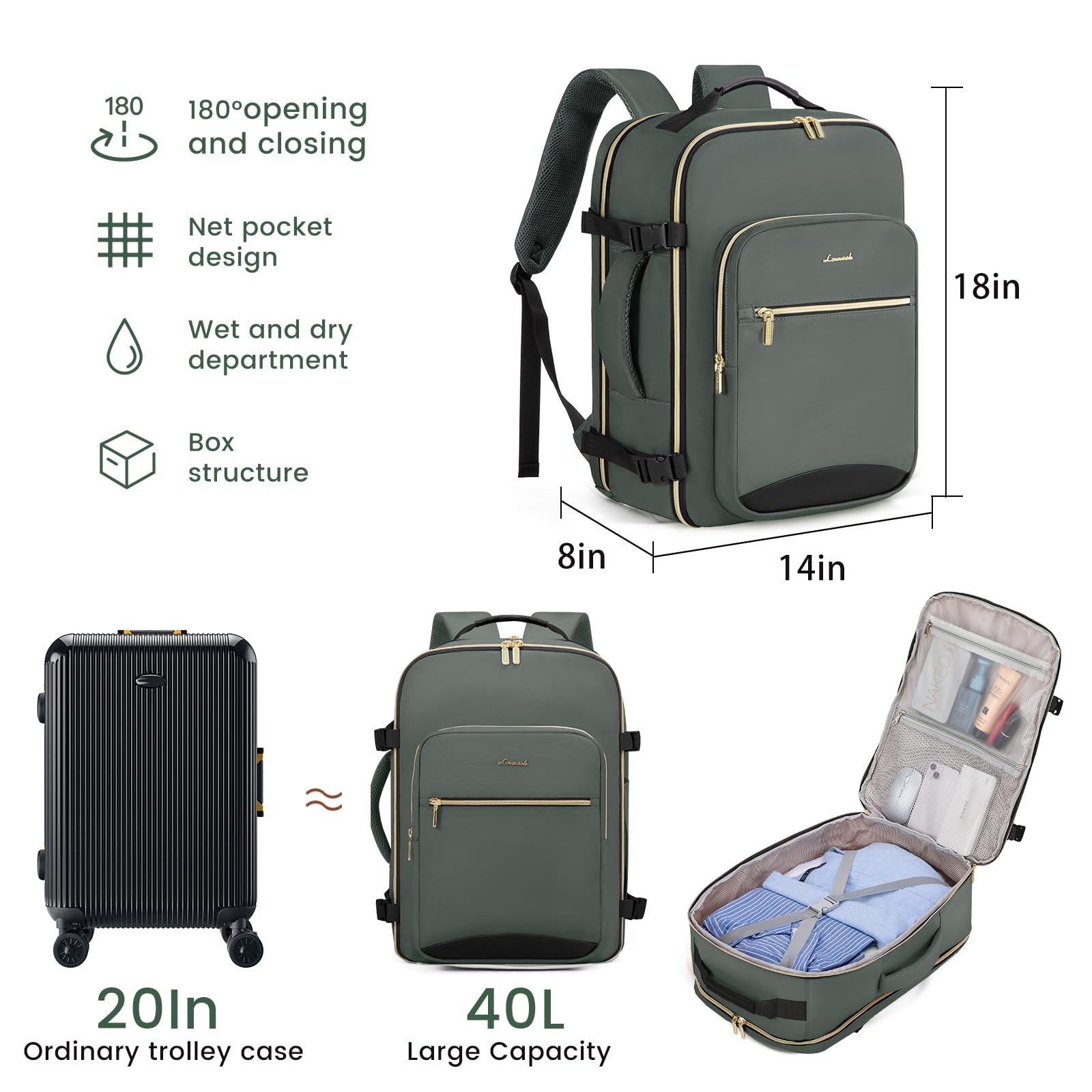 Foto 4 pulgar | Mochila De Viaje Lovevook 40l Para Ordenador Portátil De 17 Pulgadas, Color Gris - Venta Internacional.