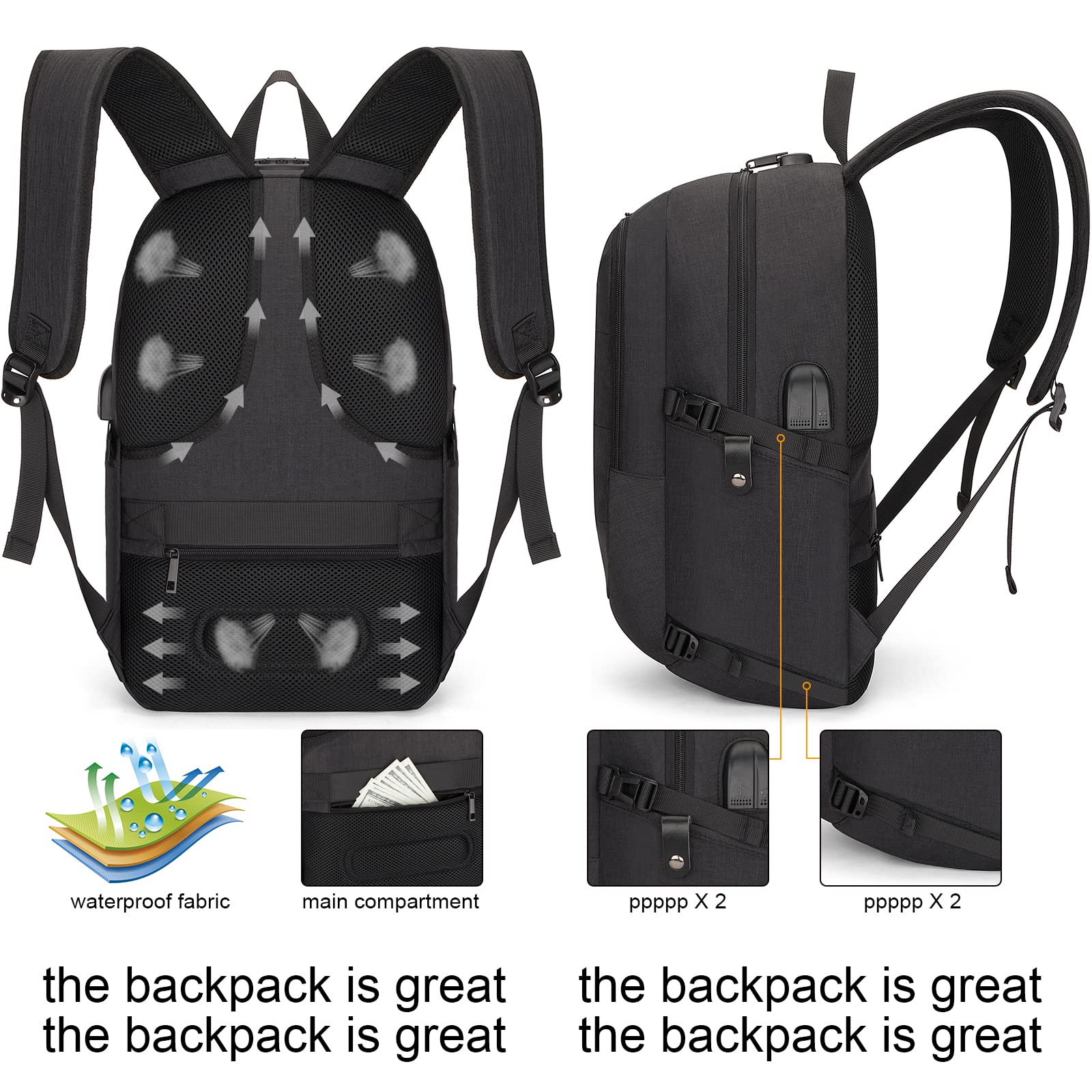Foto 7 pulgar | Mochila Para Portátil Tzowla Antirrobo, Resistente Al Agua, 17.3 Pulgadas, Negra - Venta Internacional.