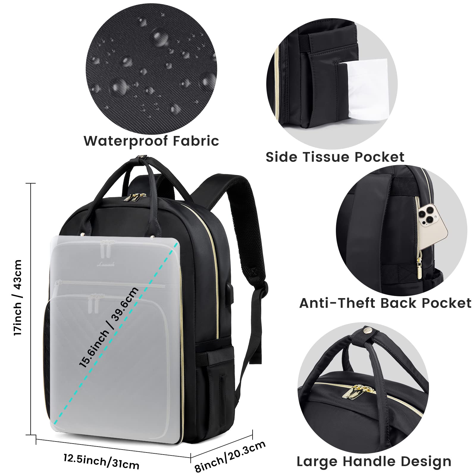 Foto 4 pulgar | Mochila Para Portátil Lovevook Para Mujer, Profesora, 15.6 Pulgadas, Impermeable - Venta Internacional.