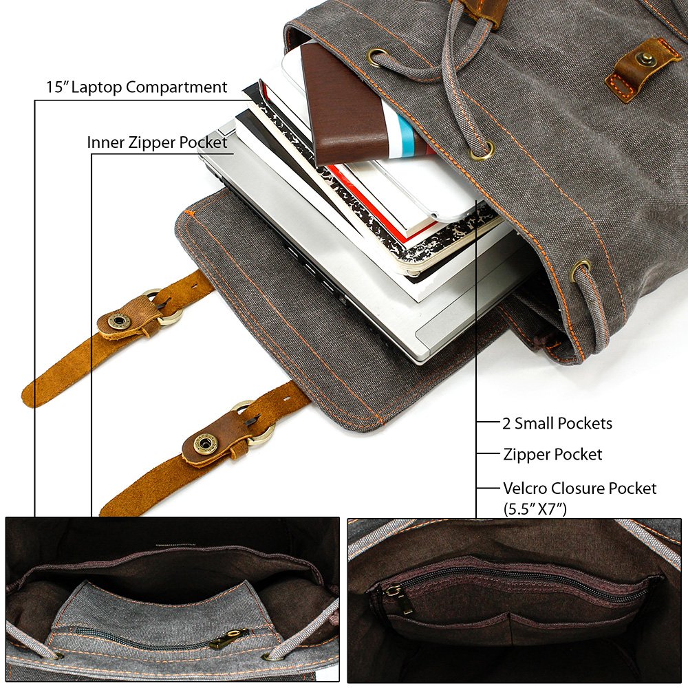 Foto 5 pulgar | Mochila Gearonic Vintage Canvas Para Hombre Y Mujer, Gris, 15 Pulgadas - Venta Internacional.