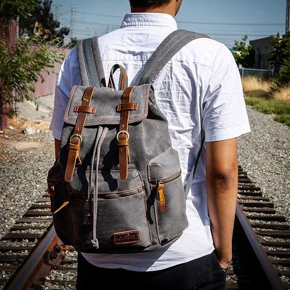 Foto 7 pulgar | Mochila Gearonic Vintage Canvas Para Hombre Y Mujer, Gris, 15 Pulgadas - Venta Internacional.