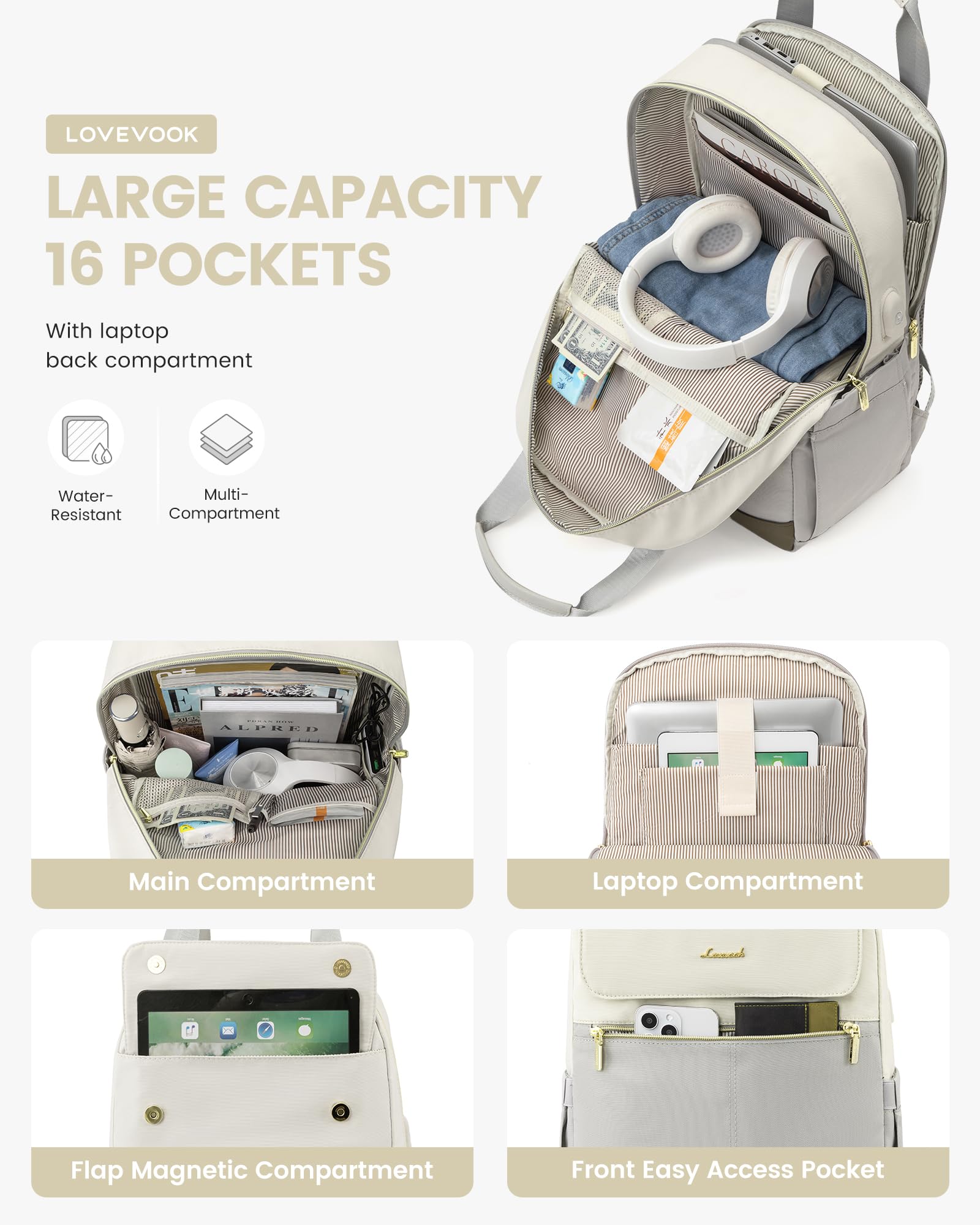 Foto 3 pulgar | Mochila Para Portátil Lovevook Para Mujer De 17,3'' Con Puerto Usb A Prueba De Agua - Venta Internacional.