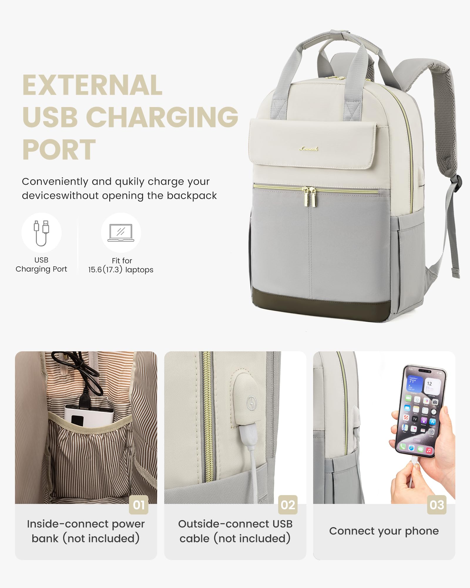 Foto 6 pulgar | Mochila Para Portátil Lovevook Para Mujer De 17,3'' Con Puerto Usb A Prueba De Agua - Venta Internacional.