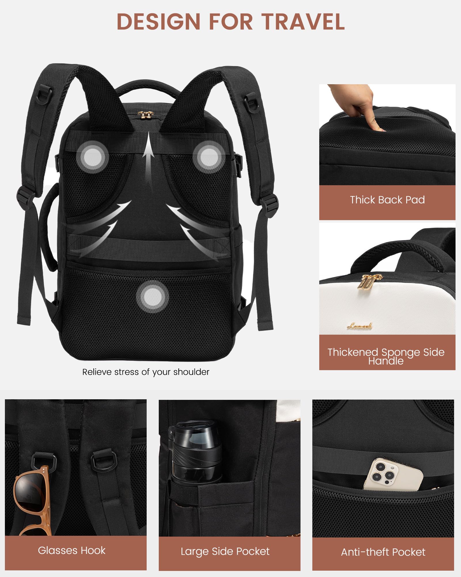 Foto 6 pulgar | Mochila De Viaje Lovevook Para Mujer Con Cubos De Embalaje De 35 L, Color Beige - Venta Internacional.