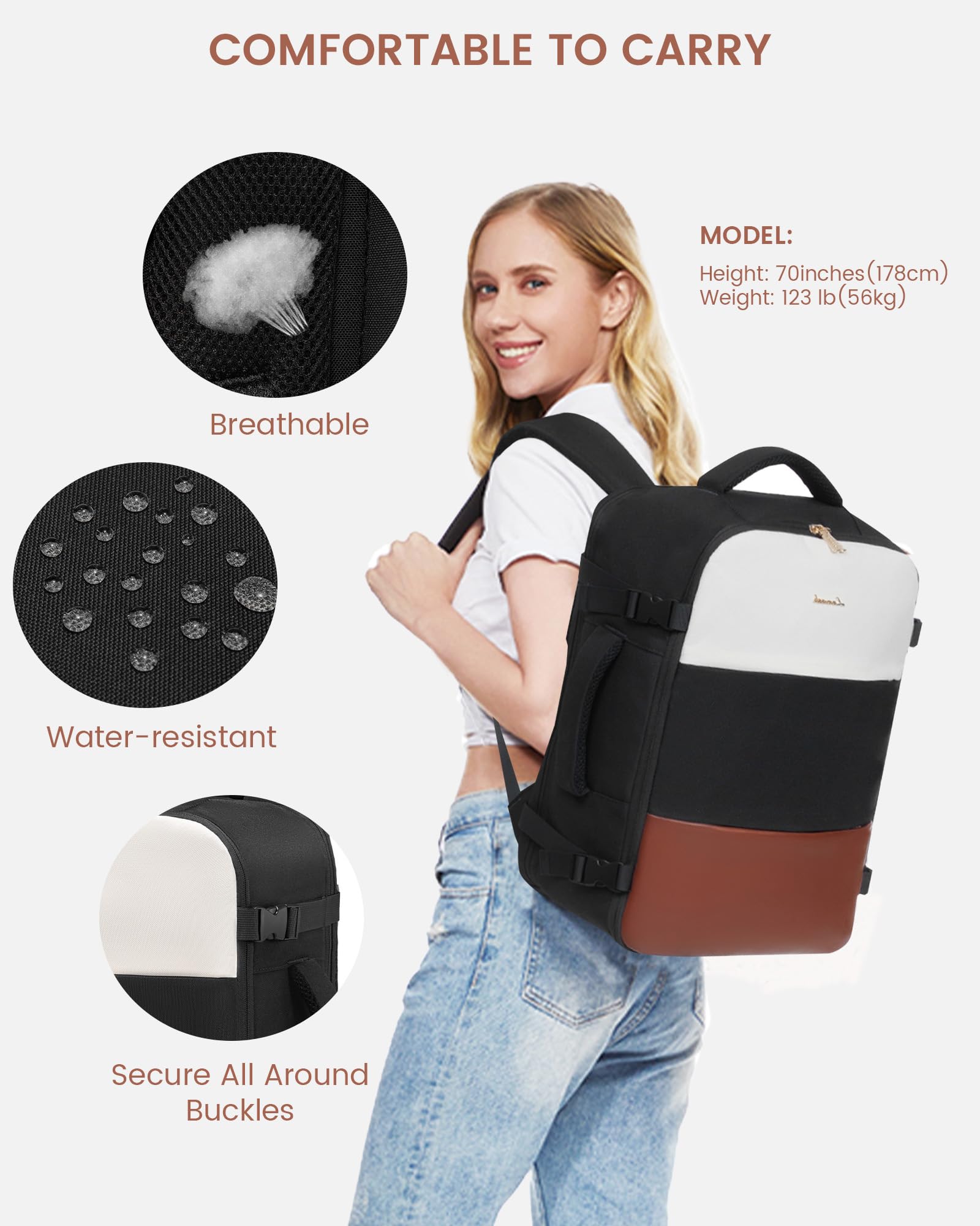 Foto 8 pulgar | Mochila De Viaje Lovevook Para Mujer Con Cubos De Embalaje De 35 L, Color Beige - Venta Internacional.