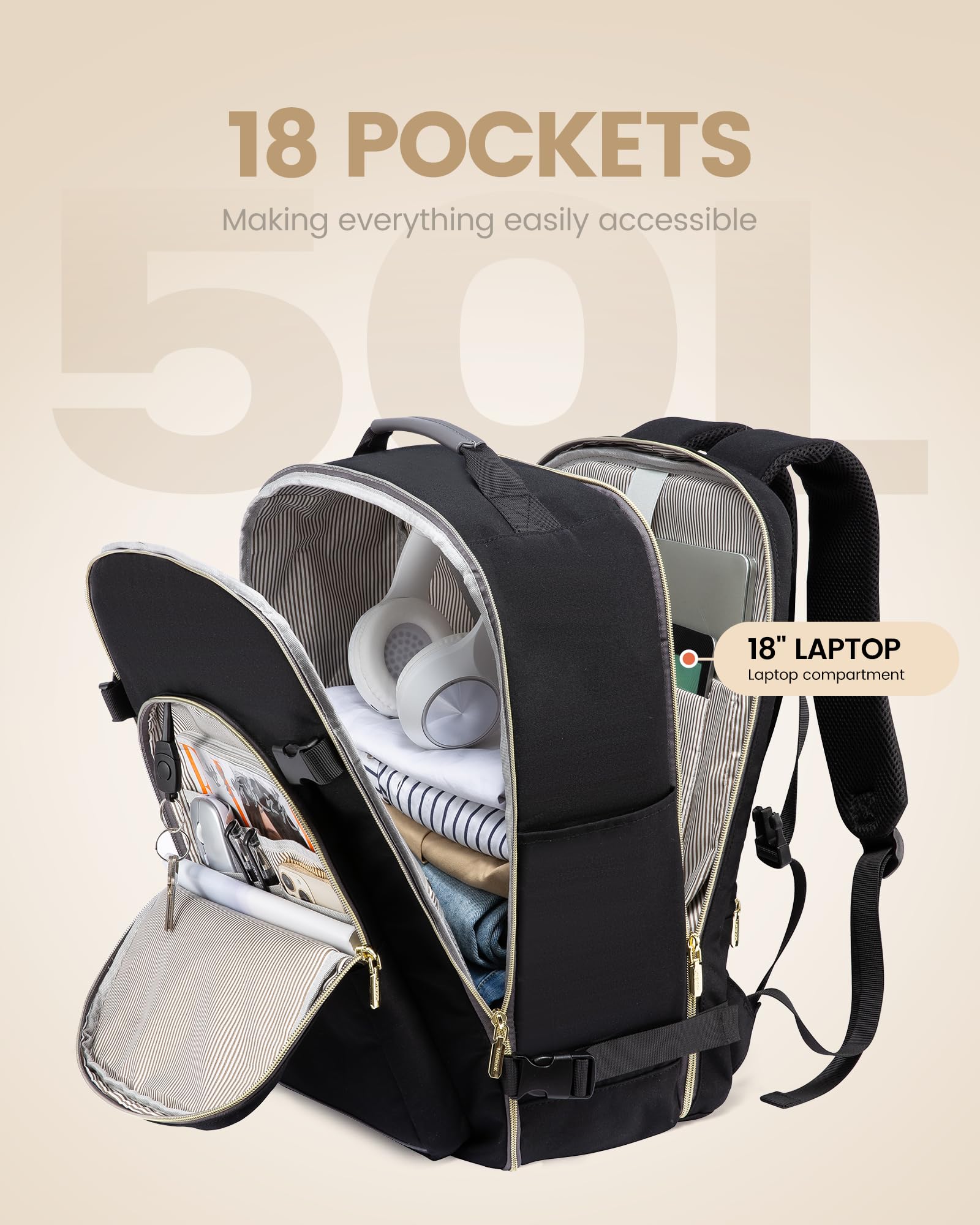 Foto 4 pulgar | Mochila De Viaje Para Portátil Lovevook 50 L Impermeable 46 Cm Negra - Venta Internacional.