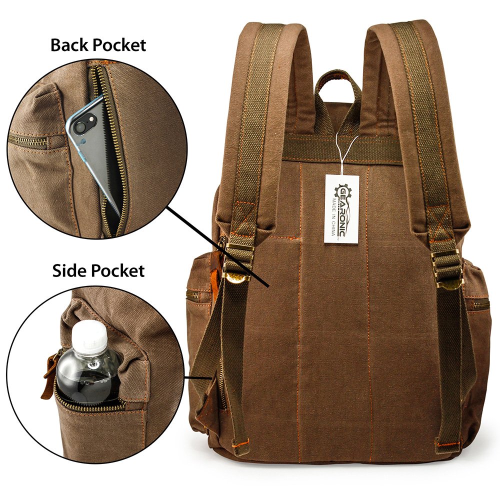Foto 2 | Mochila Gearonic Vintage De Lona Para Hombre Y Mujer, Color Marrón - Venta Internacional.