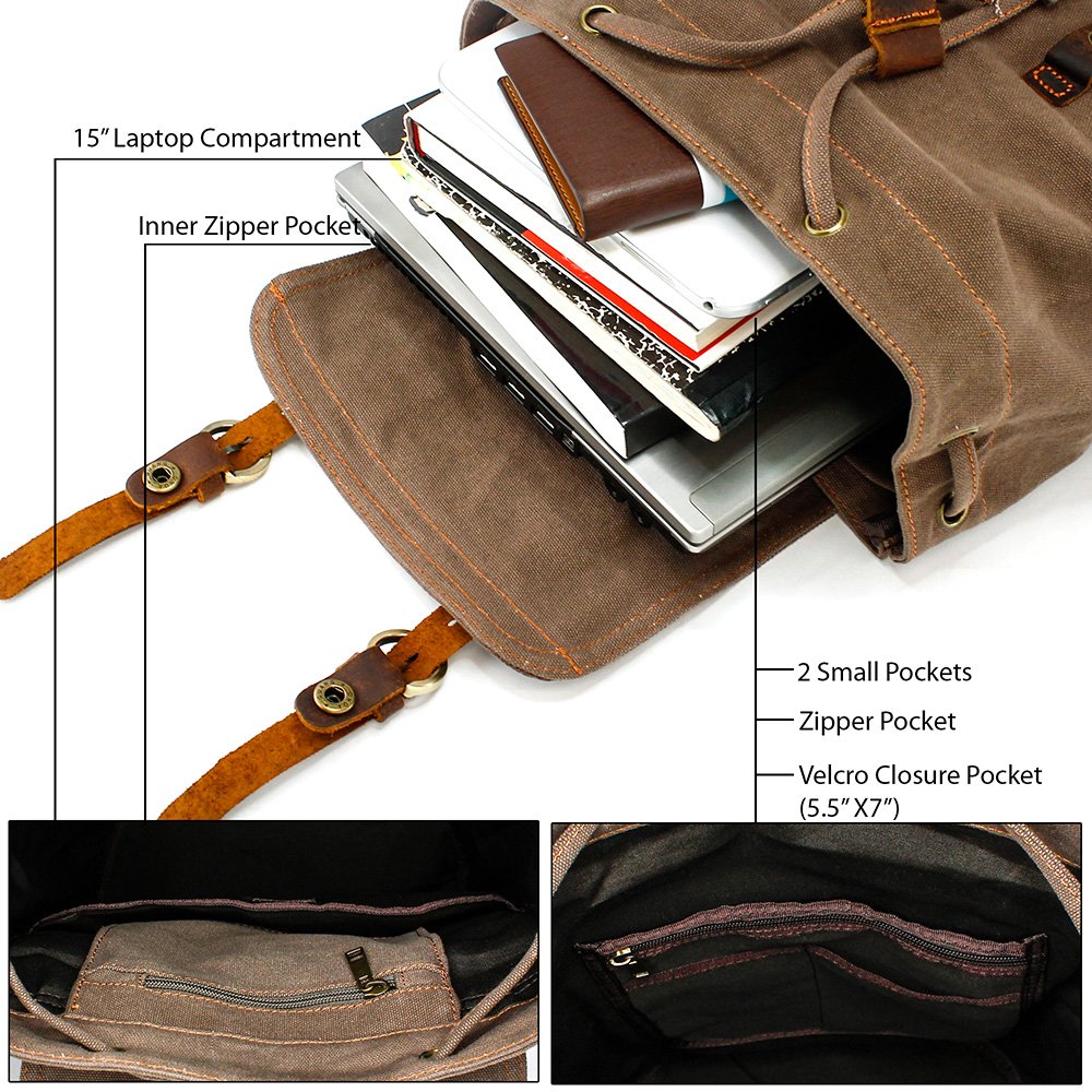 Foto 4 | Mochila Gearonic Vintage De Lona Para Hombre Y Mujer, Color Marrón - Venta Internacional.