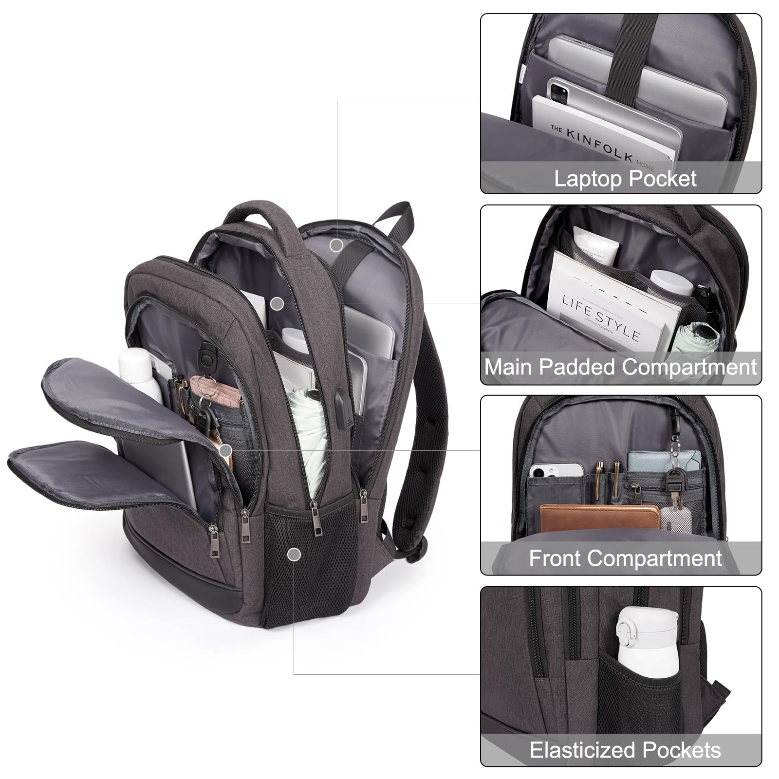 Foto 4 pulgar | Mochila Cluci Para Ordenador Portátil Escolar Para Hombre Y Mujer De 15,6 Pulgadas, Color Negro - Venta Internacional.