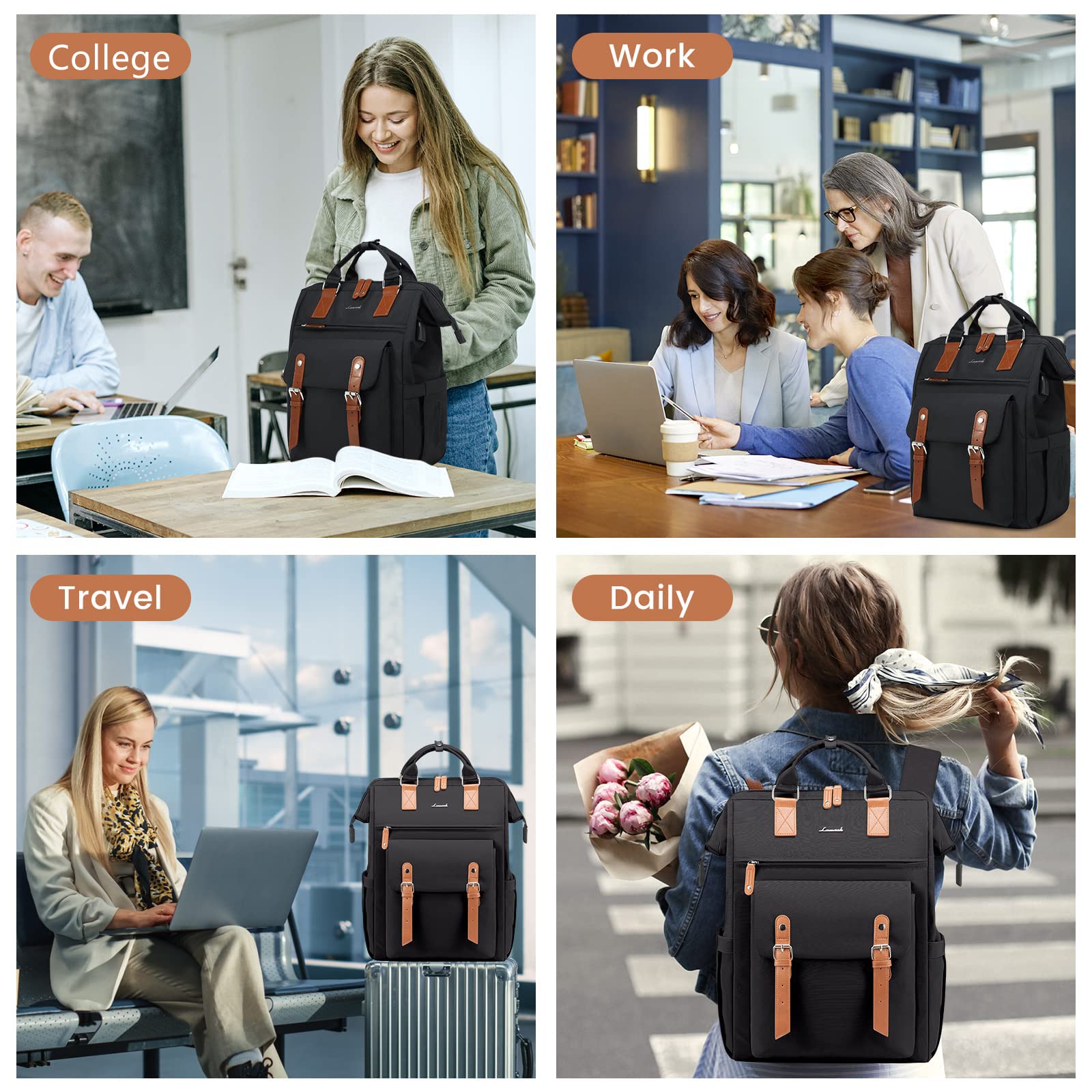 Foto 7 pulgar | Mochila Para Portátil Lovevook Para Mujer, Trabajo, Viajes, 15.6 Pulgadas, Negro-marrón - Venta Internacional.