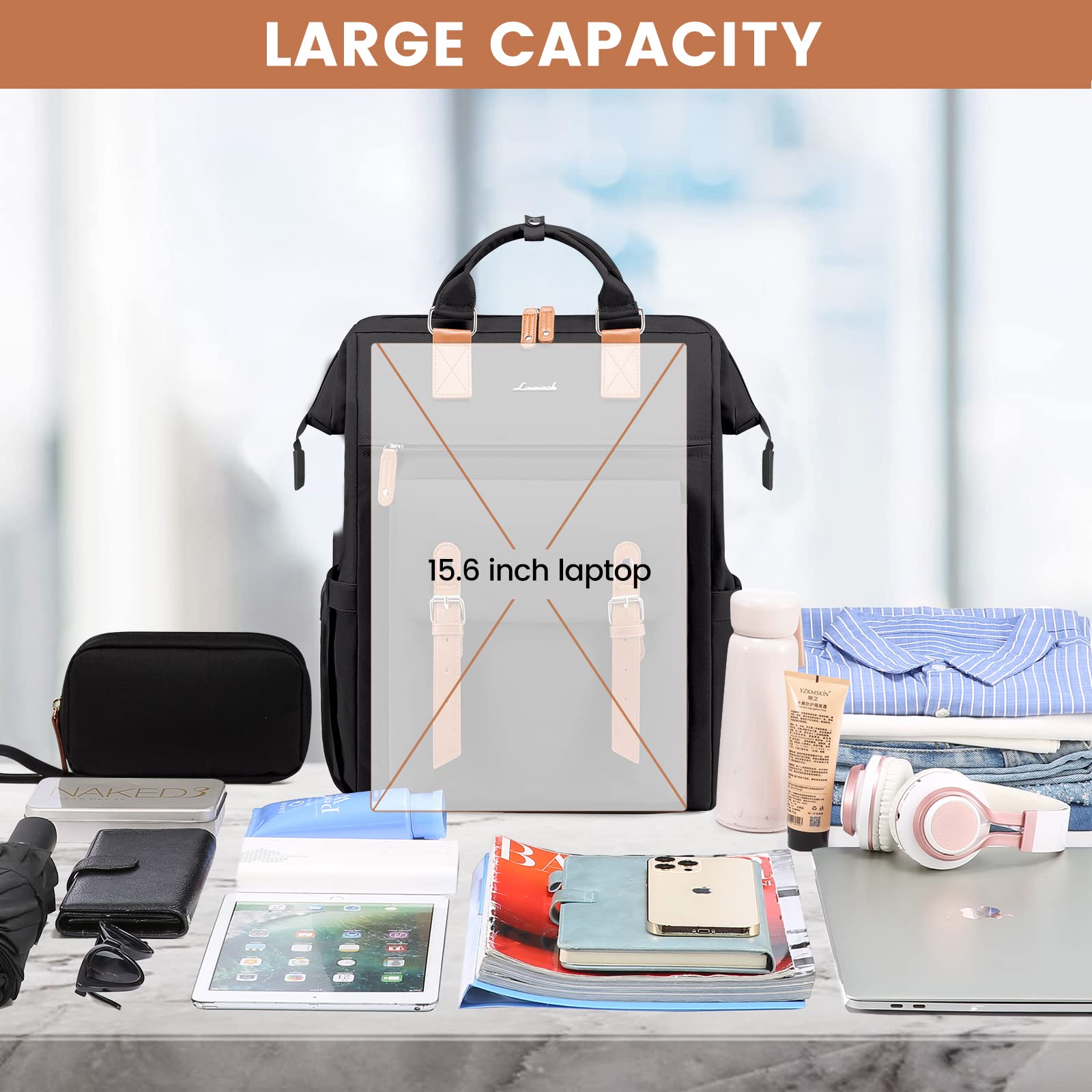 Foto 8 pulgar | Mochila Para Portátil Lovevook Para Mujer, Trabajo, Viajes, 15.6 Pulgadas, Negro-marrón - Venta Internacional.