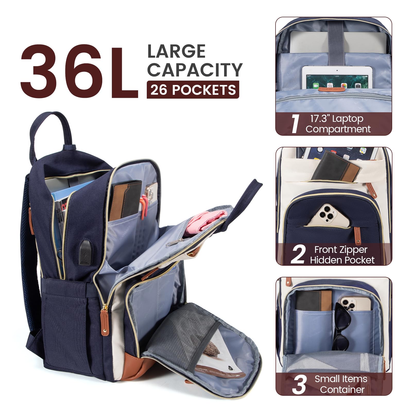 Foto 3 | Mochila Lovevook Para Portátil De Mujer De 17 Pulgadas De Nailon Impermeable - Venta Internacional.
