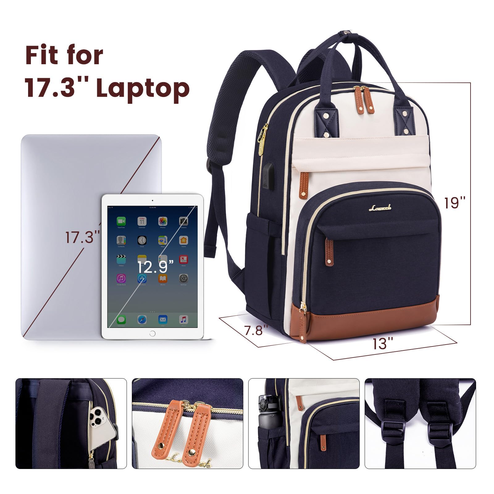 Foto 5 pulgar | Mochila Lovevook Para Portátil De Mujer De 17 Pulgadas De Nailon Impermeable - Venta Internacional.