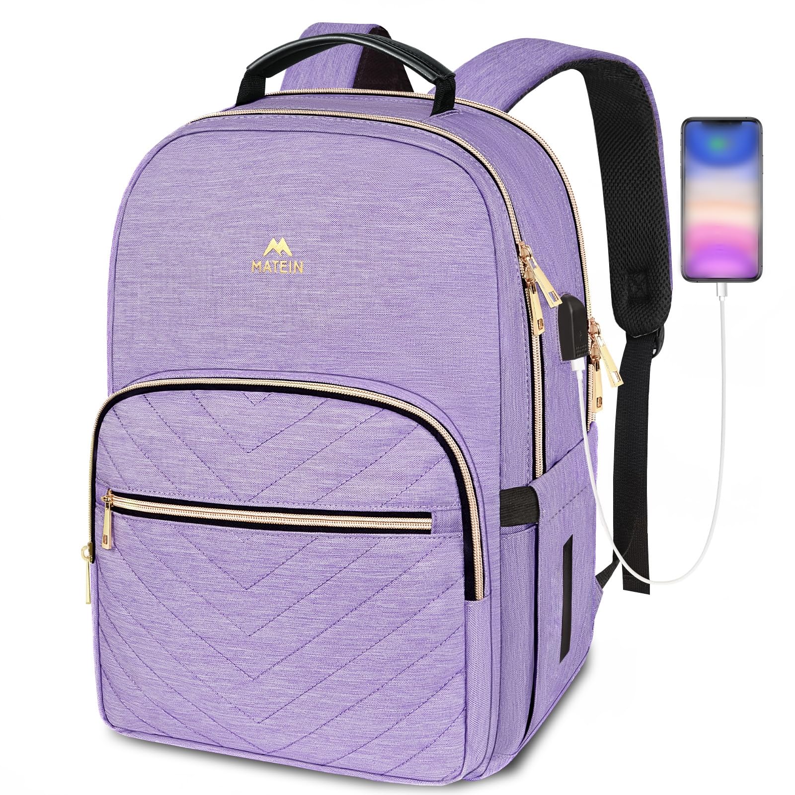 Mochila Para Portátil Matein Para Mujer De 15,6 Pulgadas Con Puerto Usb, Color Morado - Venta Internacional.