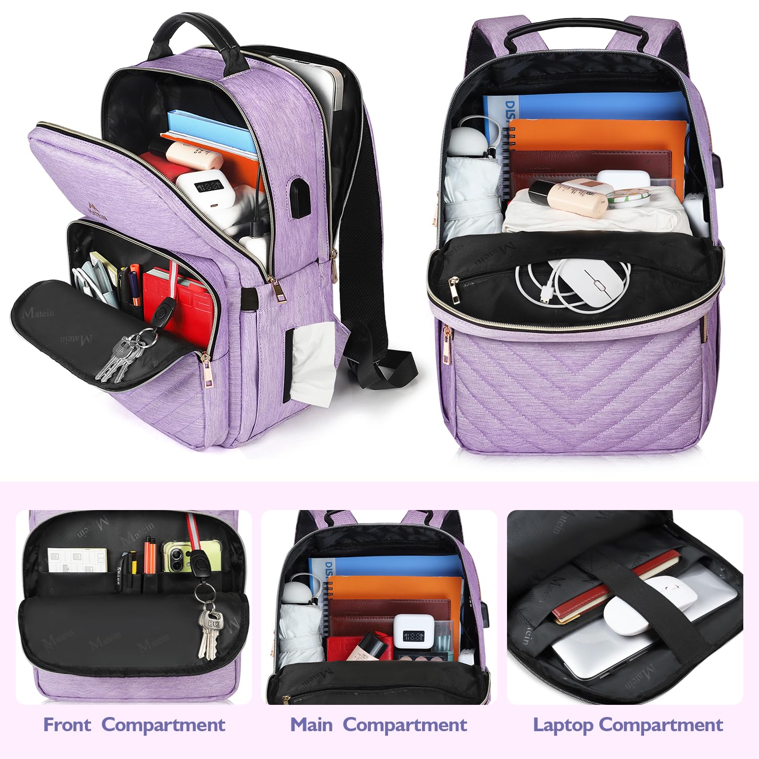 Foto 3 pulgar | Mochila Para Portátil Matein Para Mujer De 15,6 Pulgadas Con Puerto Usb, Color Morado - Venta Internacional.
