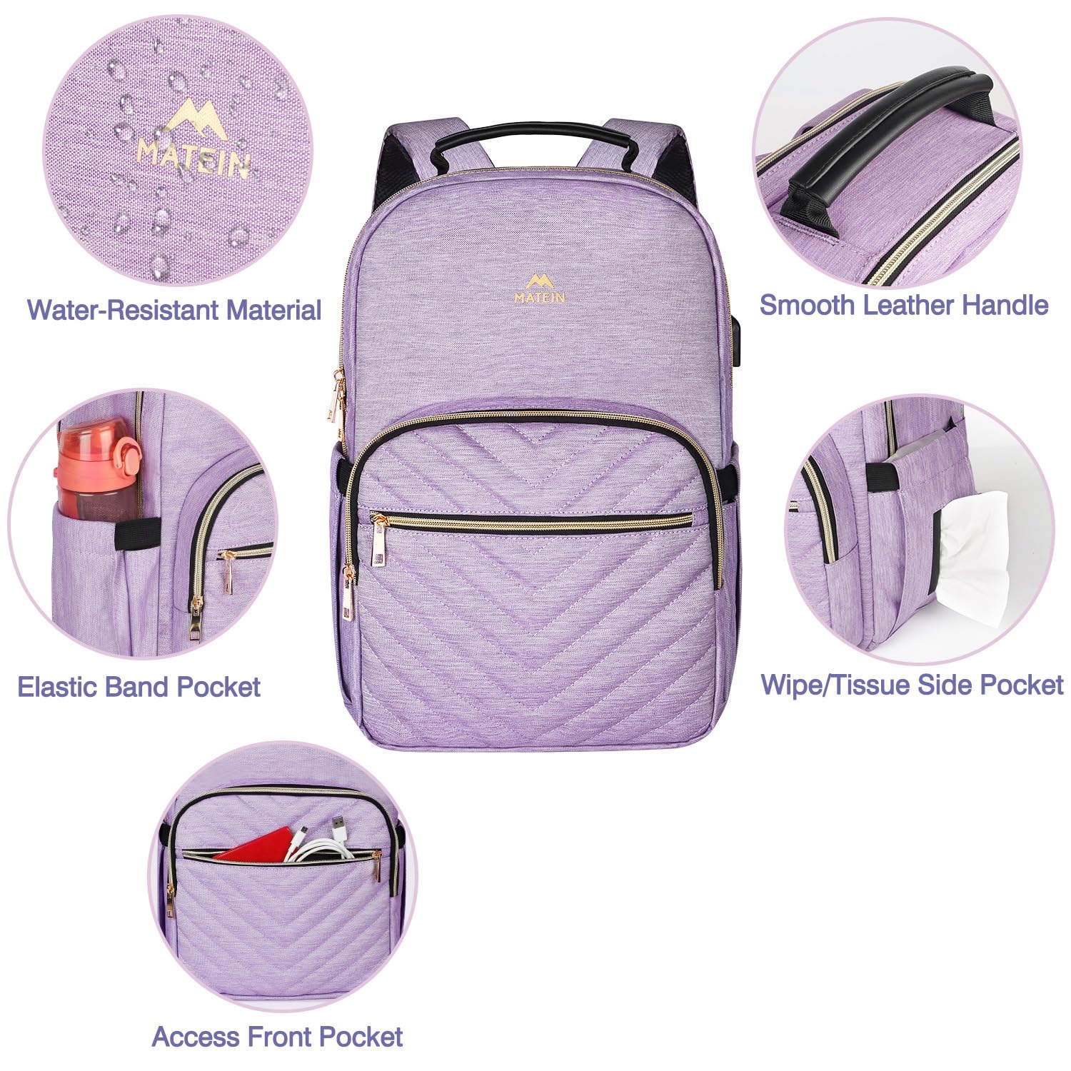 Foto 5 pulgar | Mochila Para Portátil Matein Para Mujer De 15,6 Pulgadas Con Puerto Usb, Color Morado - Venta Internacional.
