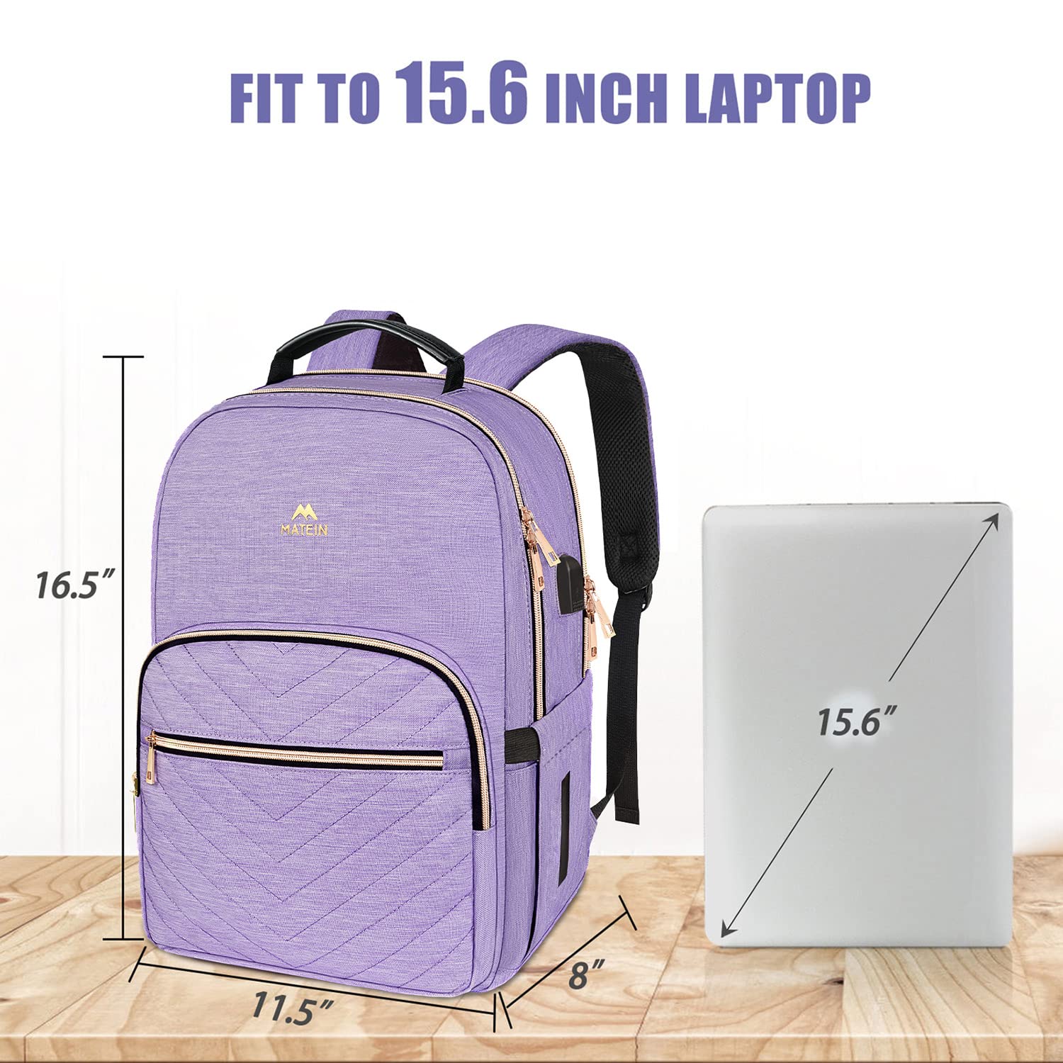 Foto 6 pulgar | Mochila Para Portátil Matein Para Mujer De 15,6 Pulgadas Con Puerto Usb, Color Morado - Venta Internacional.