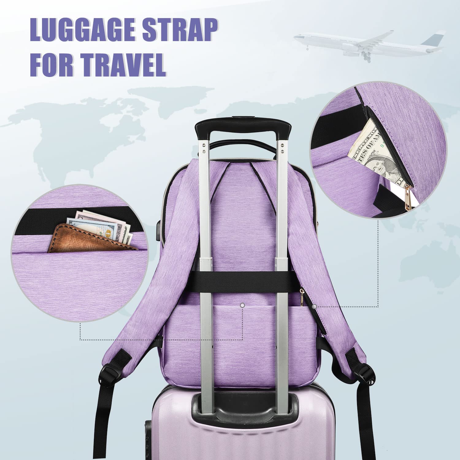 Foto 7 pulgar | Mochila Para Portátil Matein Para Mujer De 15,6 Pulgadas Con Puerto Usb, Color Morado - Venta Internacional.