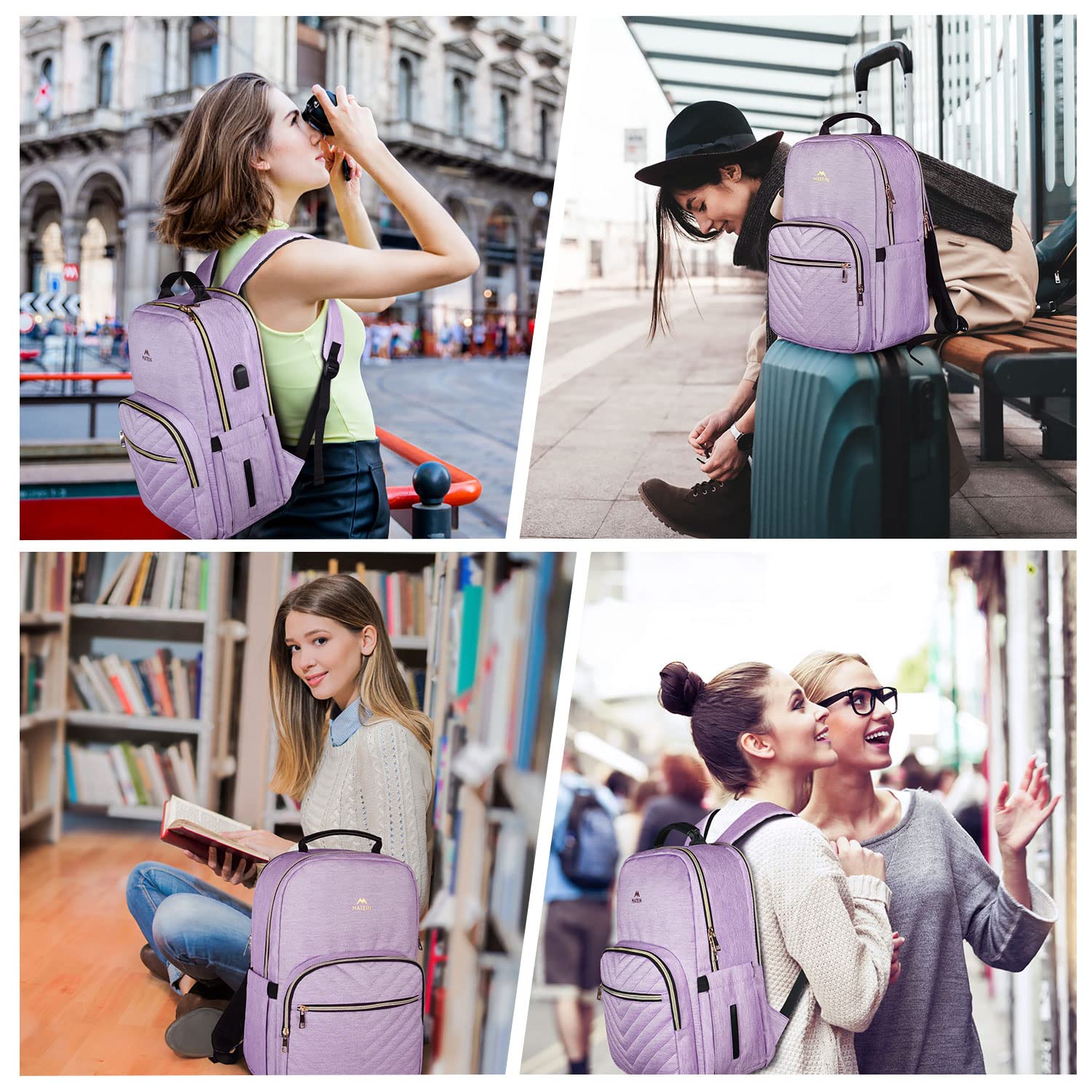 Foto 8 pulgar | Mochila Para Portátil Matein Para Mujer De 15,6 Pulgadas Con Puerto Usb, Color Morado - Venta Internacional.