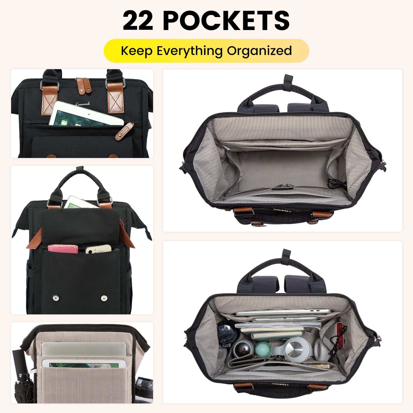 Foto 3 pulgar | Mochila Para Portátil Lovevook Para Mujer, Trabajo Y Viajes De 17 Pulgadas, Negra - Venta Internacional.