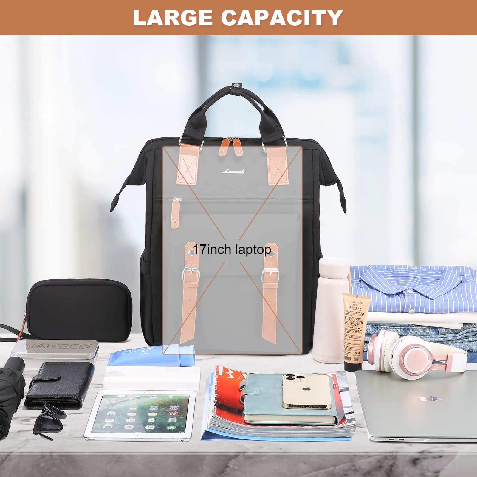 Foto 4 pulgar | Mochila Para Portátil Lovevook Para Mujer, Trabajo Y Viajes De 17 Pulgadas, Negra - Venta Internacional.
