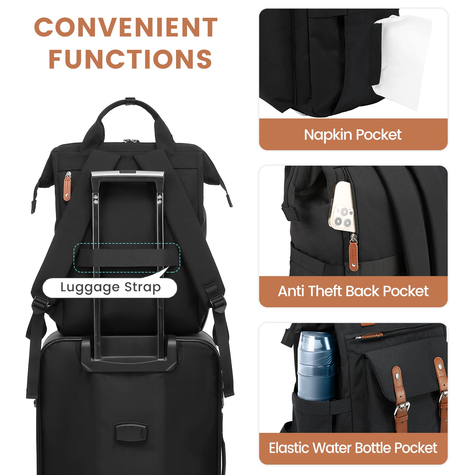Foto 5 pulgar | Mochila Para Portátil Lovevook Para Mujer, Trabajo Y Viajes De 17 Pulgadas, Negra - Venta Internacional.